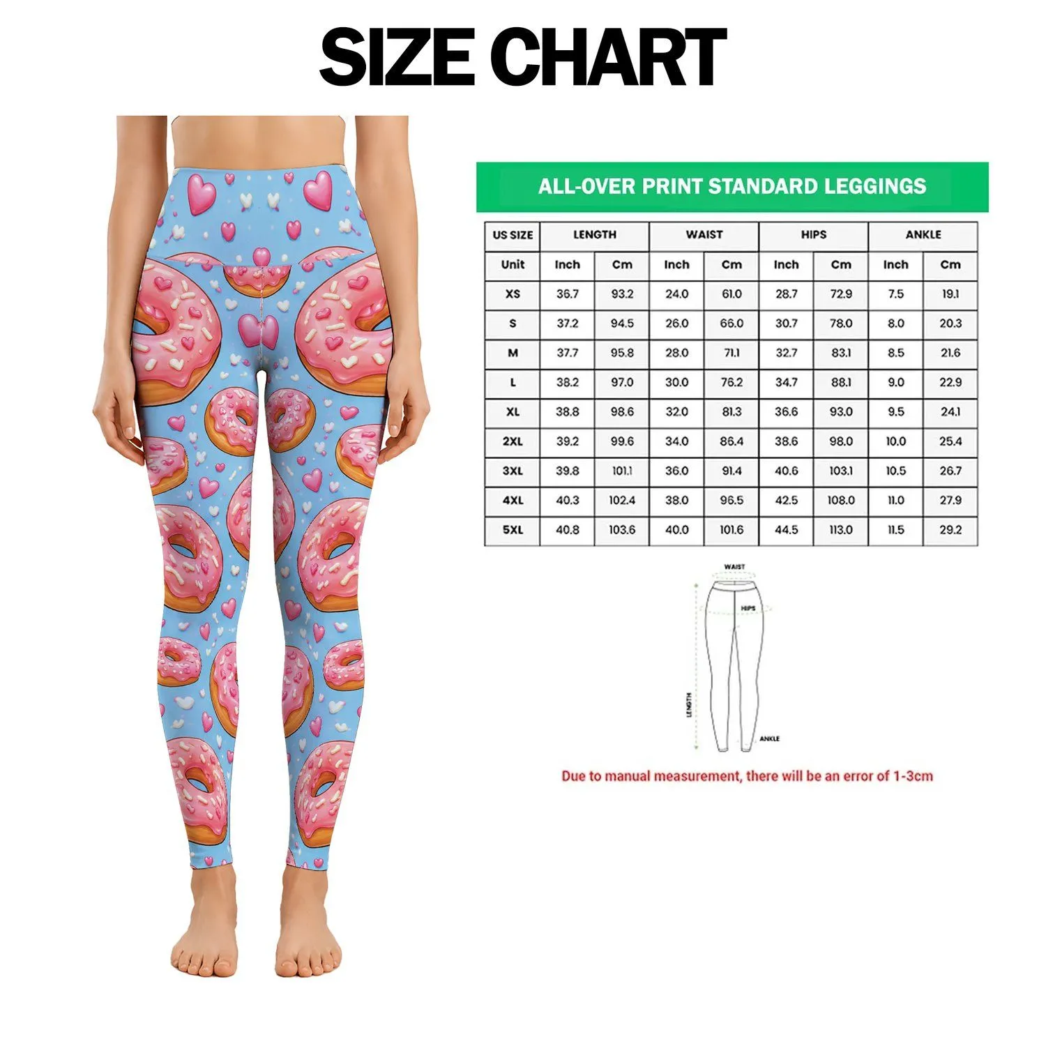 Pastel Donuts and Hearts for Sweet Cafe Days, Yoga Sessions, and Casual Weekend Errands Leggings - 1