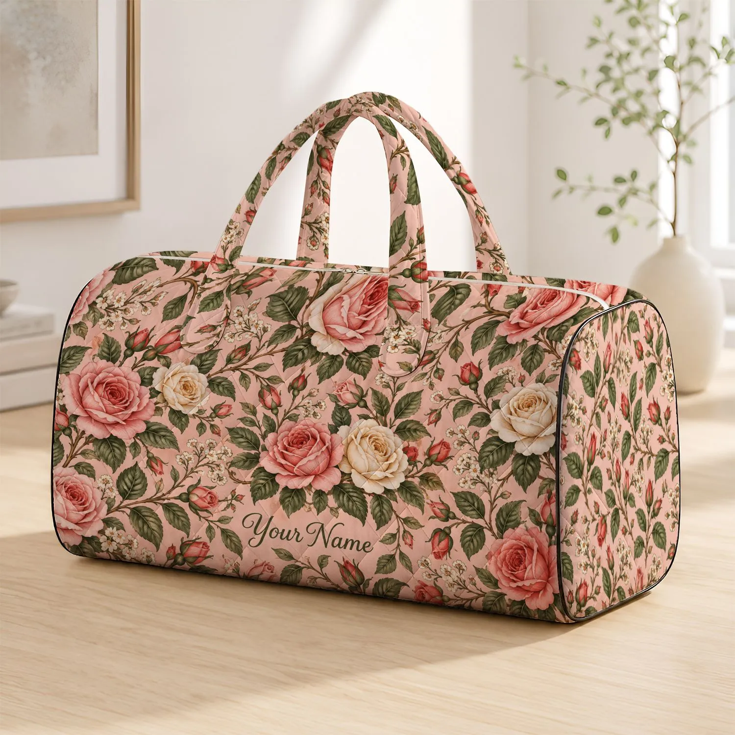 Blush Rose And Vine Florals For Romantic Travel And Weekend Getaways Quilted Weekend Bag - 1