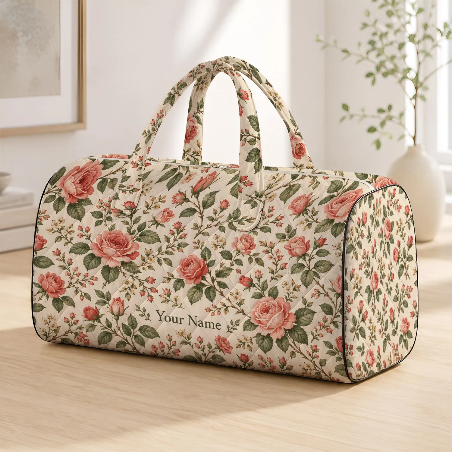 Vintage Rose Sprigs for Coastal Weekend Escapes and Romantic Getaway Travel Lovers Quilted Weekend Bag - 1