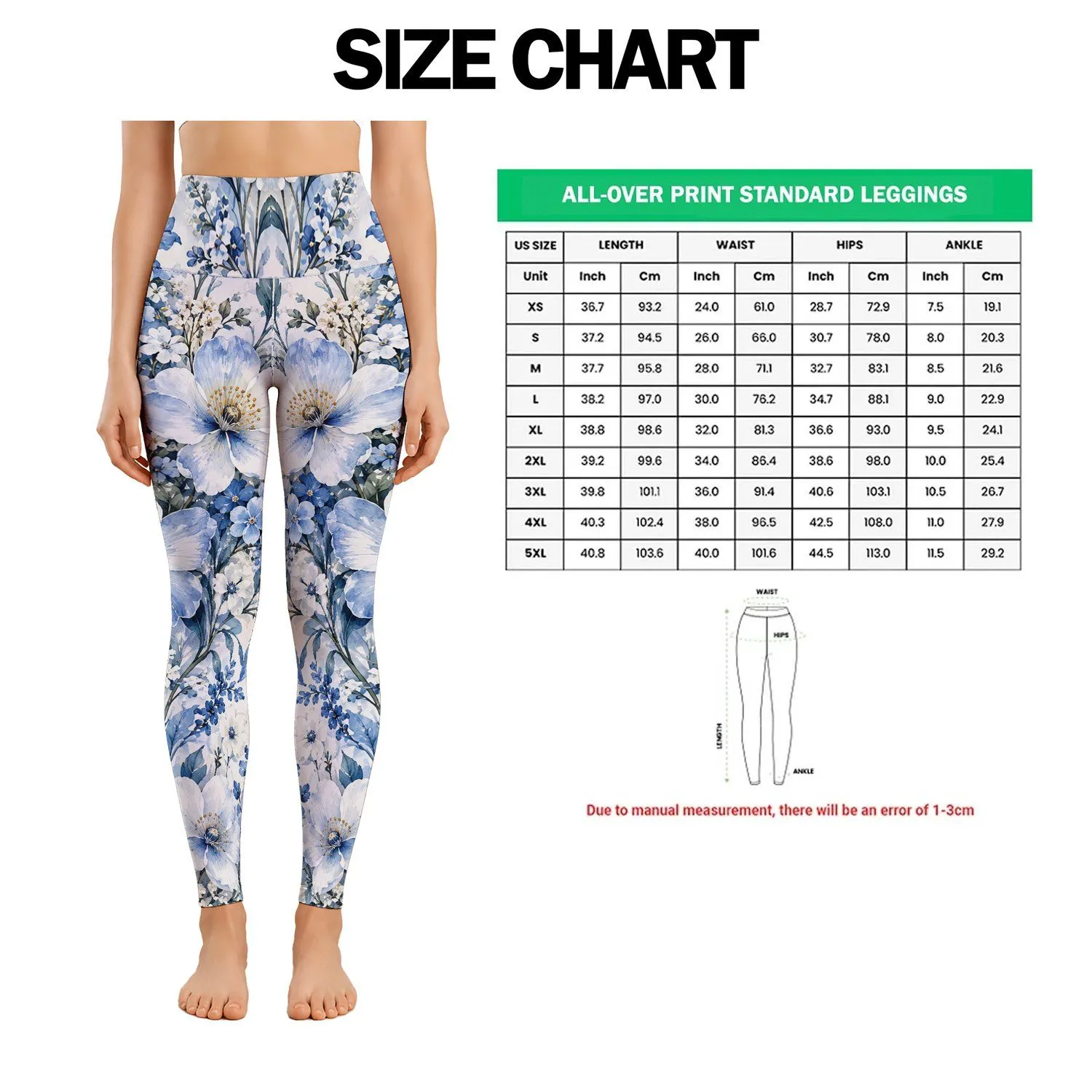 Blue Watercolor Wildflowers for Yoga, Pilates, and Everyday Studio-to-Street Style Leggings - 1