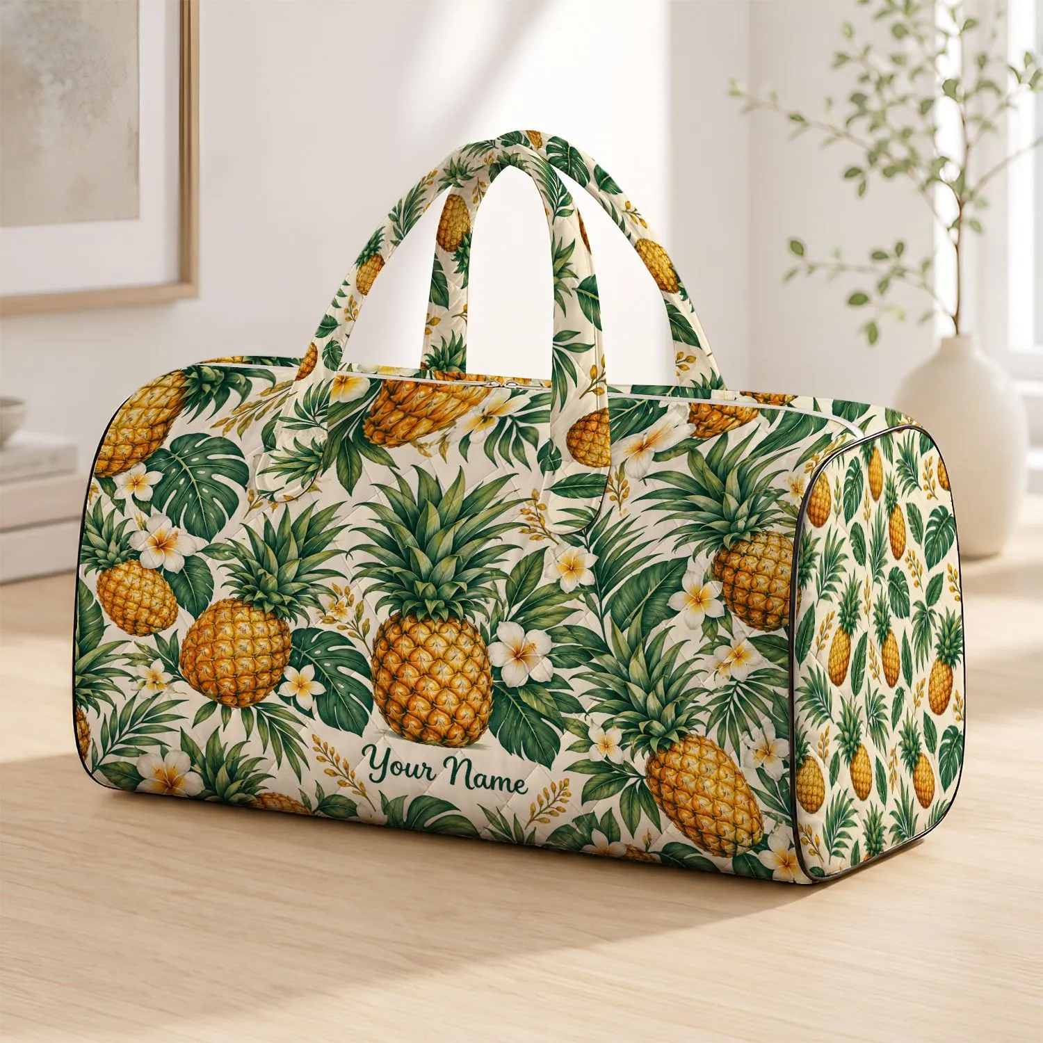 Golden Pineapples and Palm Leaves for Sunny Beach Getaways and Weekend Escapes Quilted Weekend Bag - 1