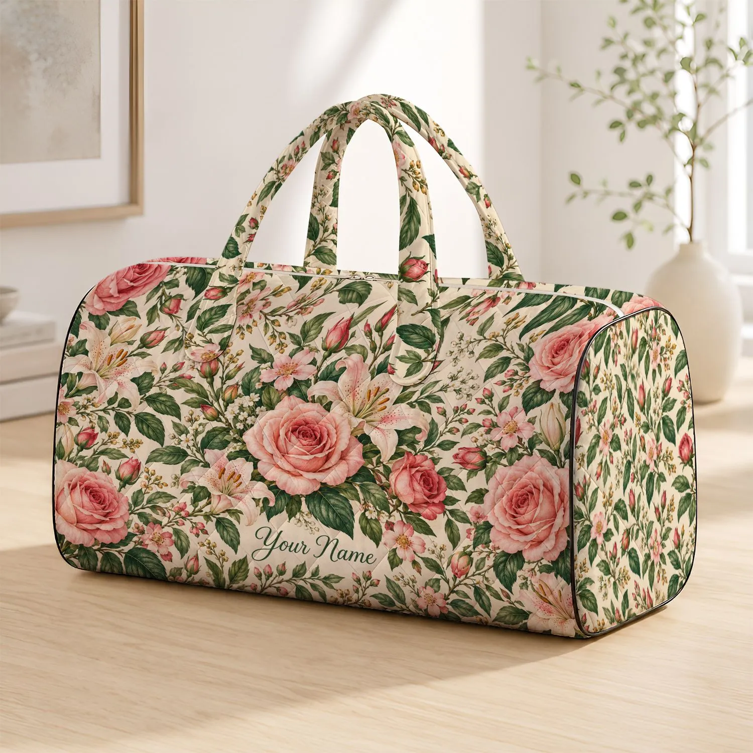 Blush Roses And Wildflower Botanicals For Tropical Beach Escapes And Weekend Getaways Quilted Weekend Bag - 1