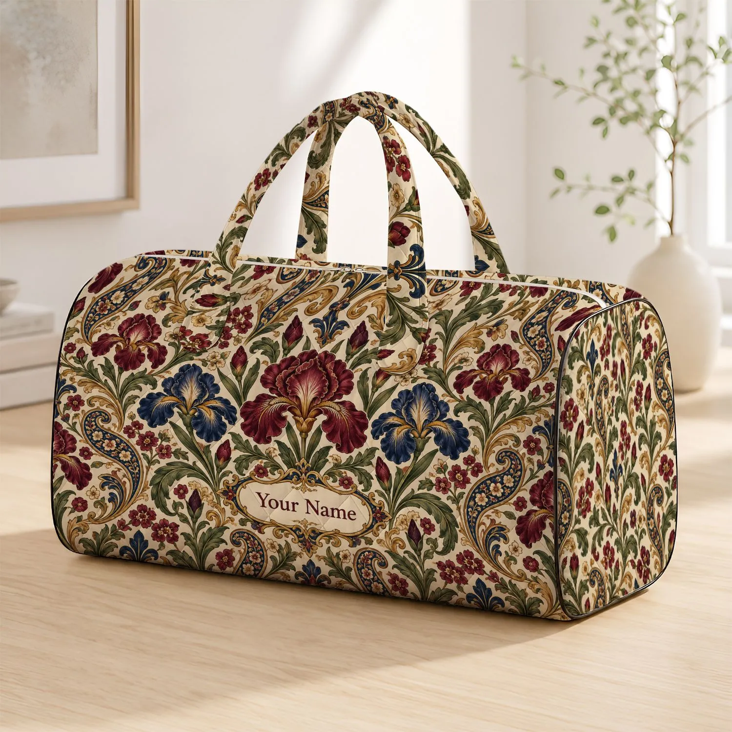 Vintage Burgundy And Navy Florals For Romantic Road Trips And Weekend Getaways Quilted Weekend Bag - 1