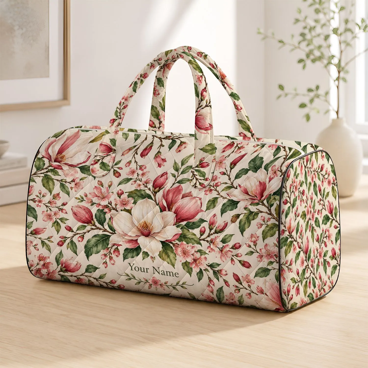 Ivory Rose Magnolia Florals for Beach Getaways and Relaxed Weekend Escapes Quilted Weekend Bag - 1