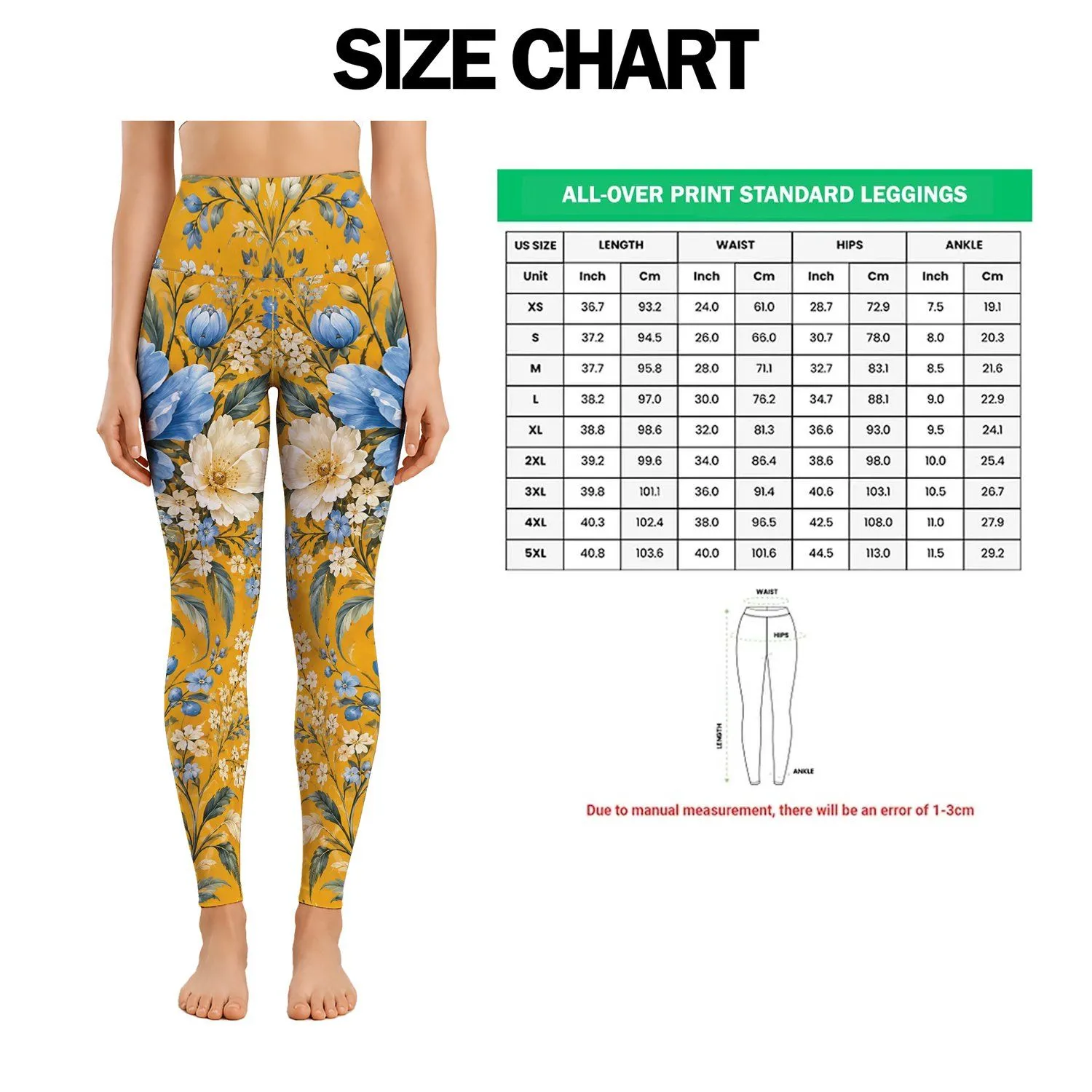 Mustard Blue Wildflowers for Pilates, Gym, And Everyday Wellness Leggings - 1