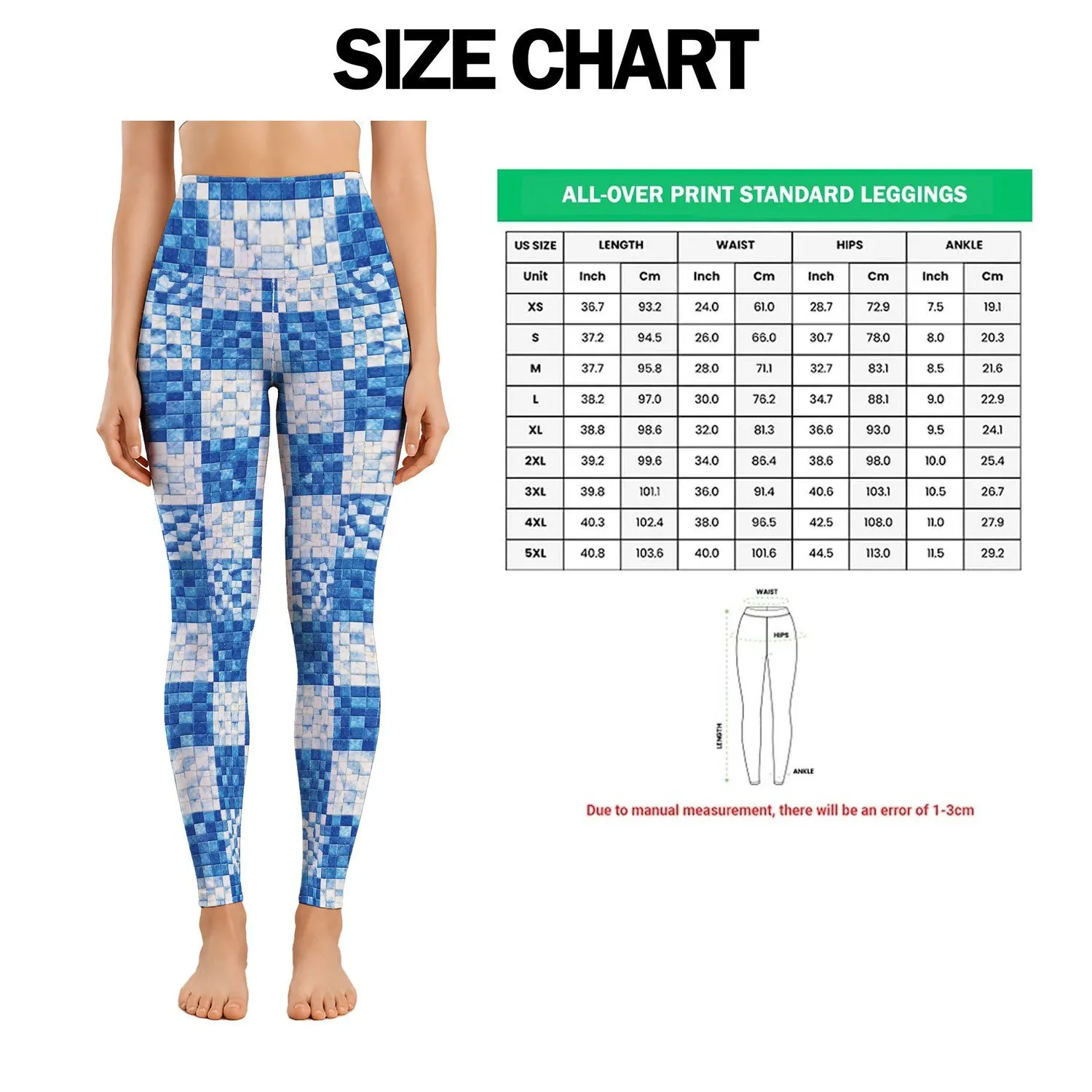 Blue And White Mosaic Checks For Yoga, Pilates And Everyday Activewear Leggings - 1