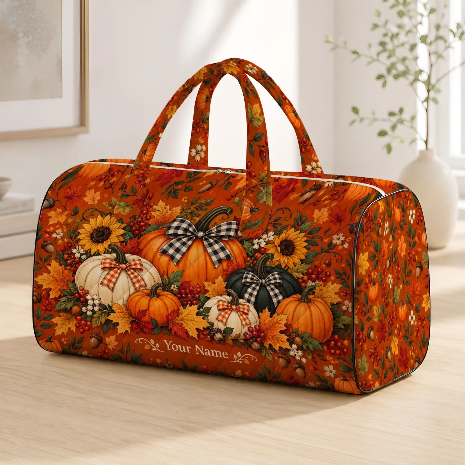 Autumn Pumpkin and Maple Leaf Motifs for Cozy Harvest Getaways and Fall Travel Quilted Weekend Bag - 1