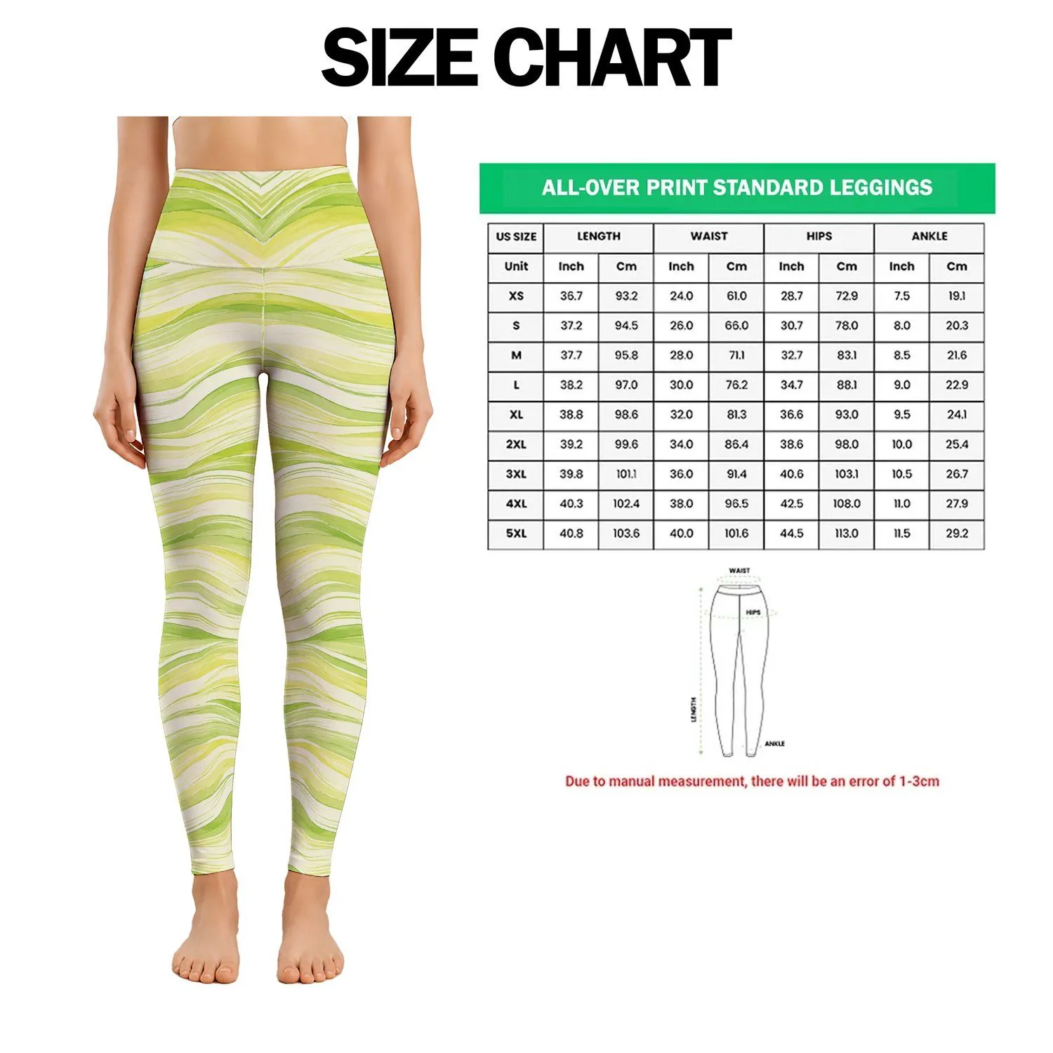 Soft Lime Green Wavy Lines for Yoga, Pilates, and Everyday Active Living Style Leggings - 1