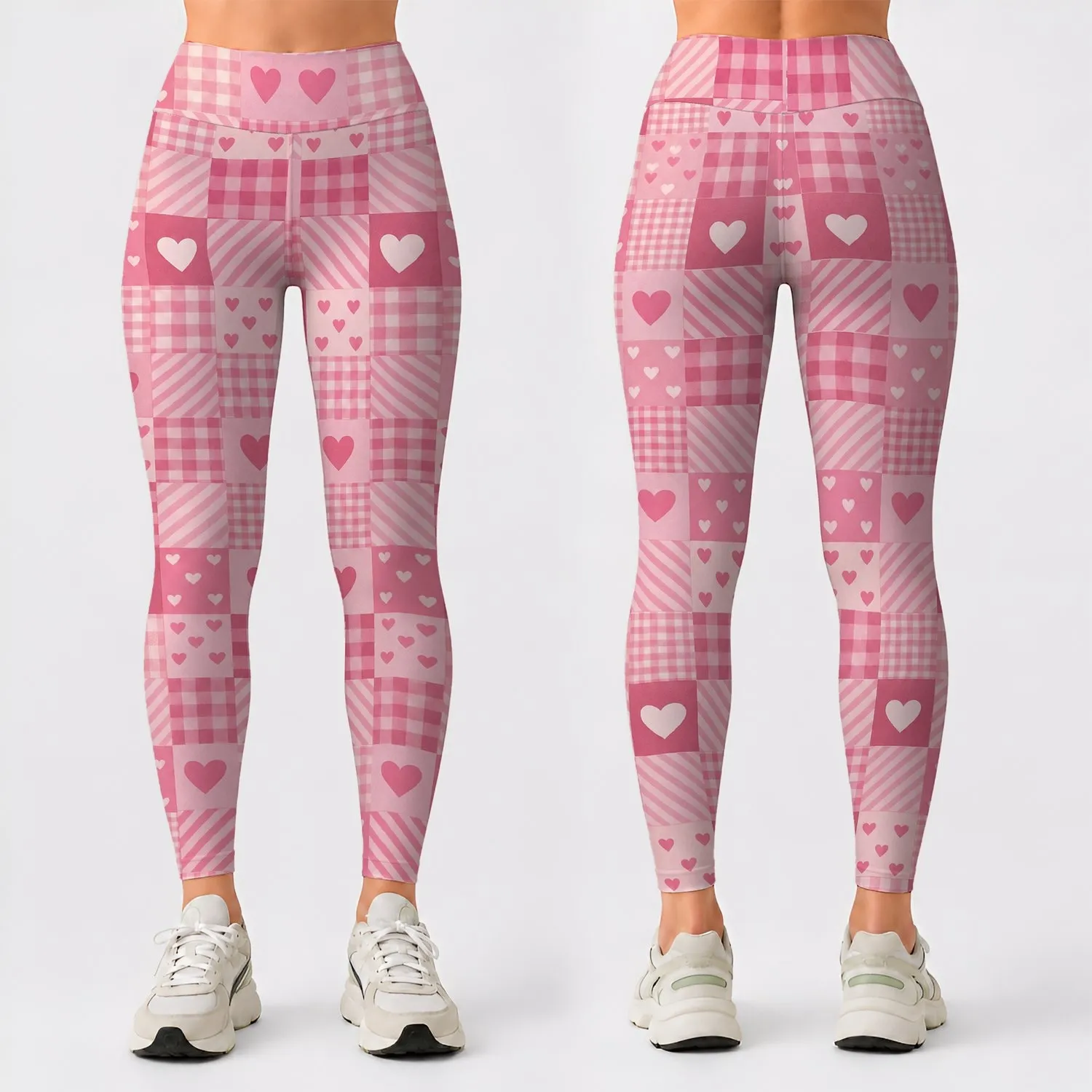 Soft Pink Gingham Hearts for Yoga, Pilates, Running and Everyday Casual Wear for Women Leggings - 1