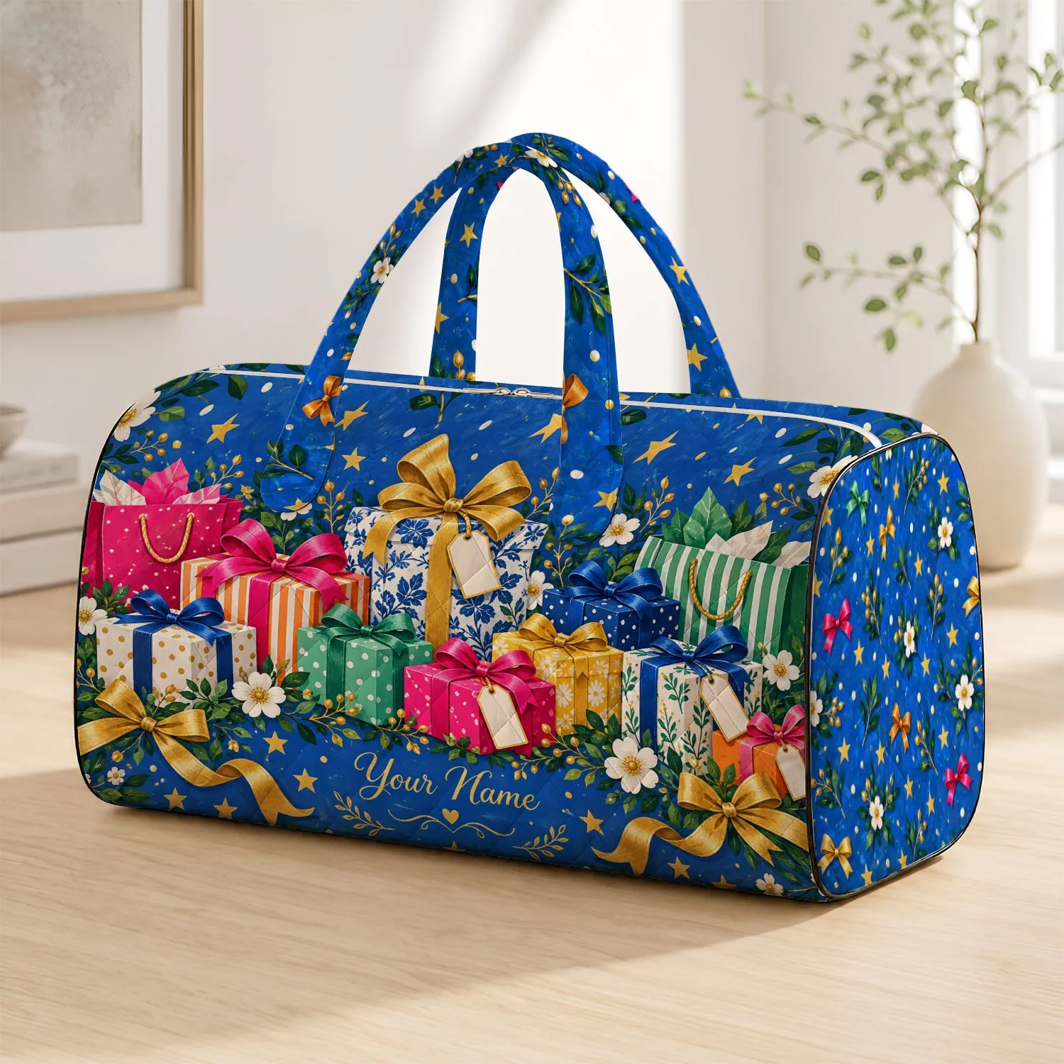 Colorful Gift Boxes and Bows for Holiday Travel, Shopping and Festive Weekend Getaways Quilted Weekend Bag - 1
