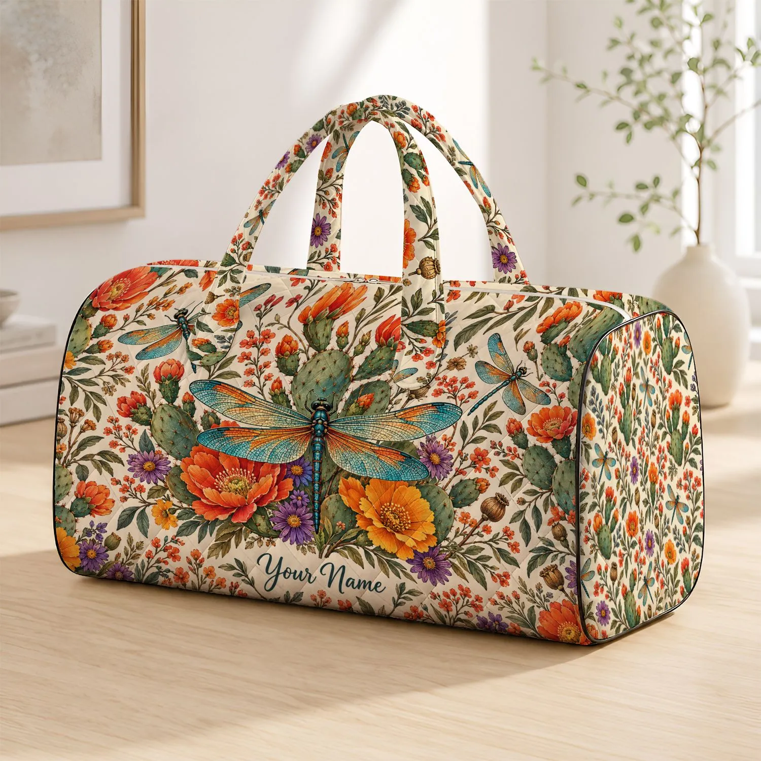 Desert Cactus Dragonfly Blooms for Colorful Weekend Getaways and Sunny Outdoor Escapes Quilted Weekend Bag - 1