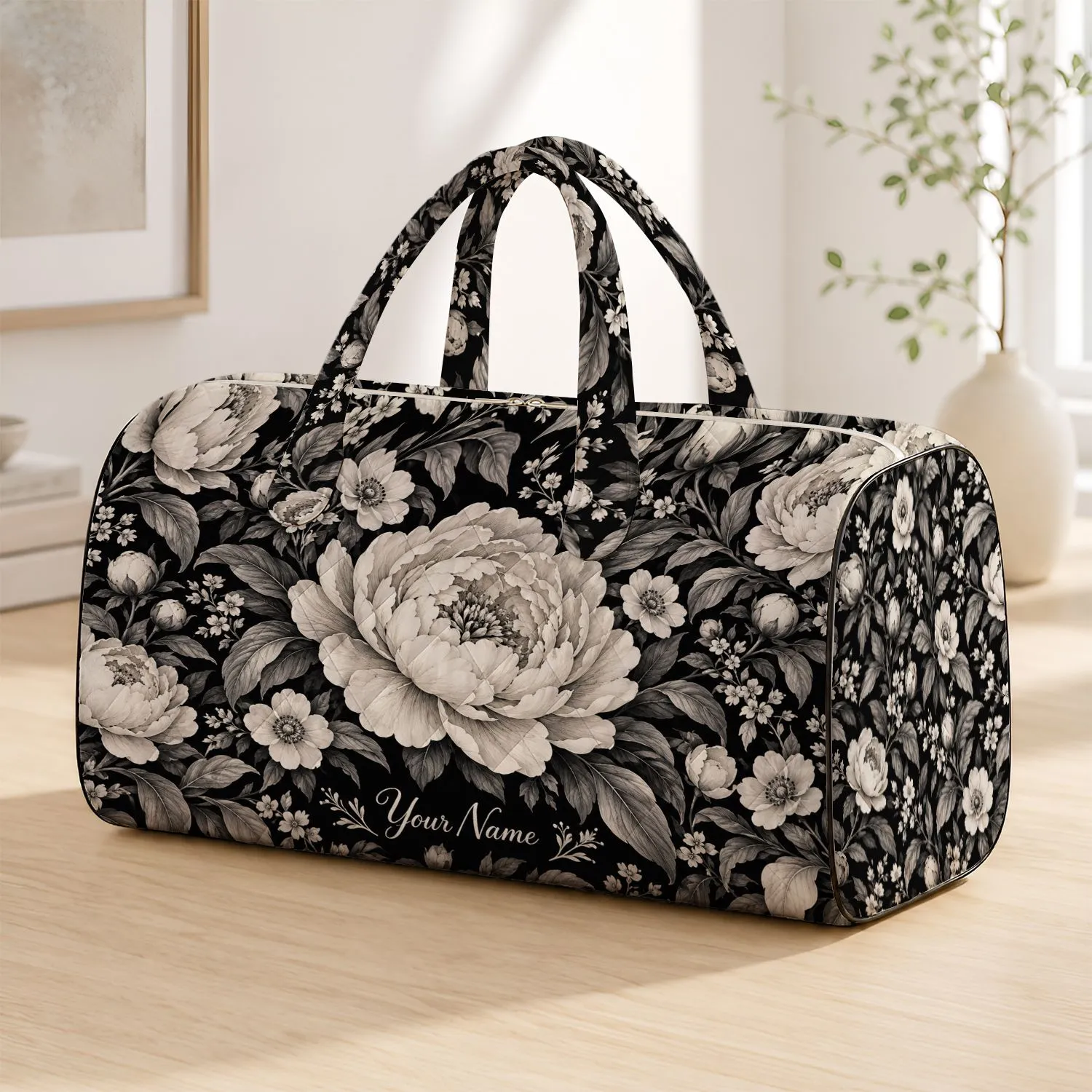 Ivory Peony Blooms for Chic Travel, Weekend Getaways and Everyday City Escapes Quilted Weekend Bag - 1