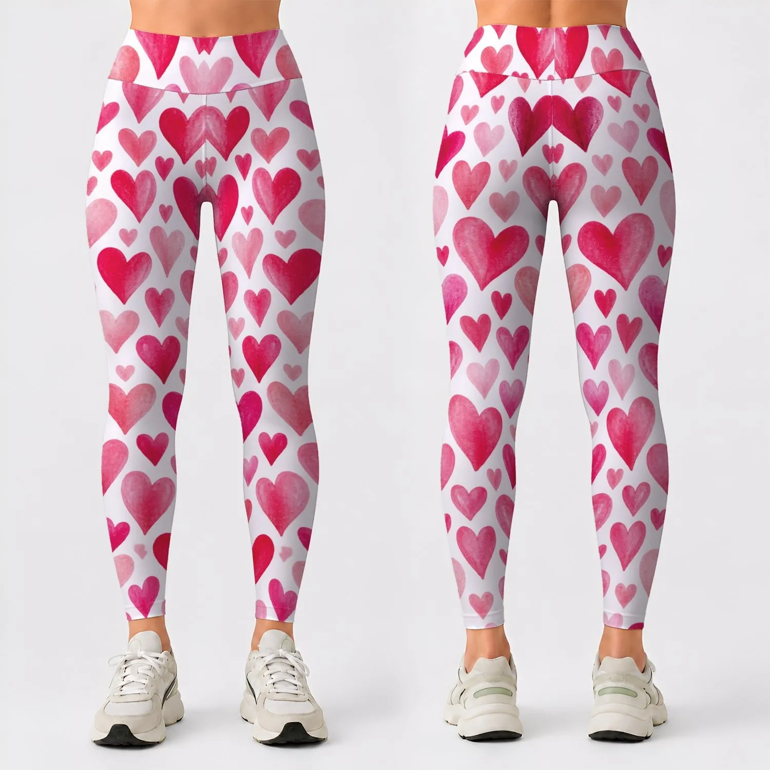 Pink Heart Motifs for Yoga, Pilates and Everyday Wear for Women Leggings - 1