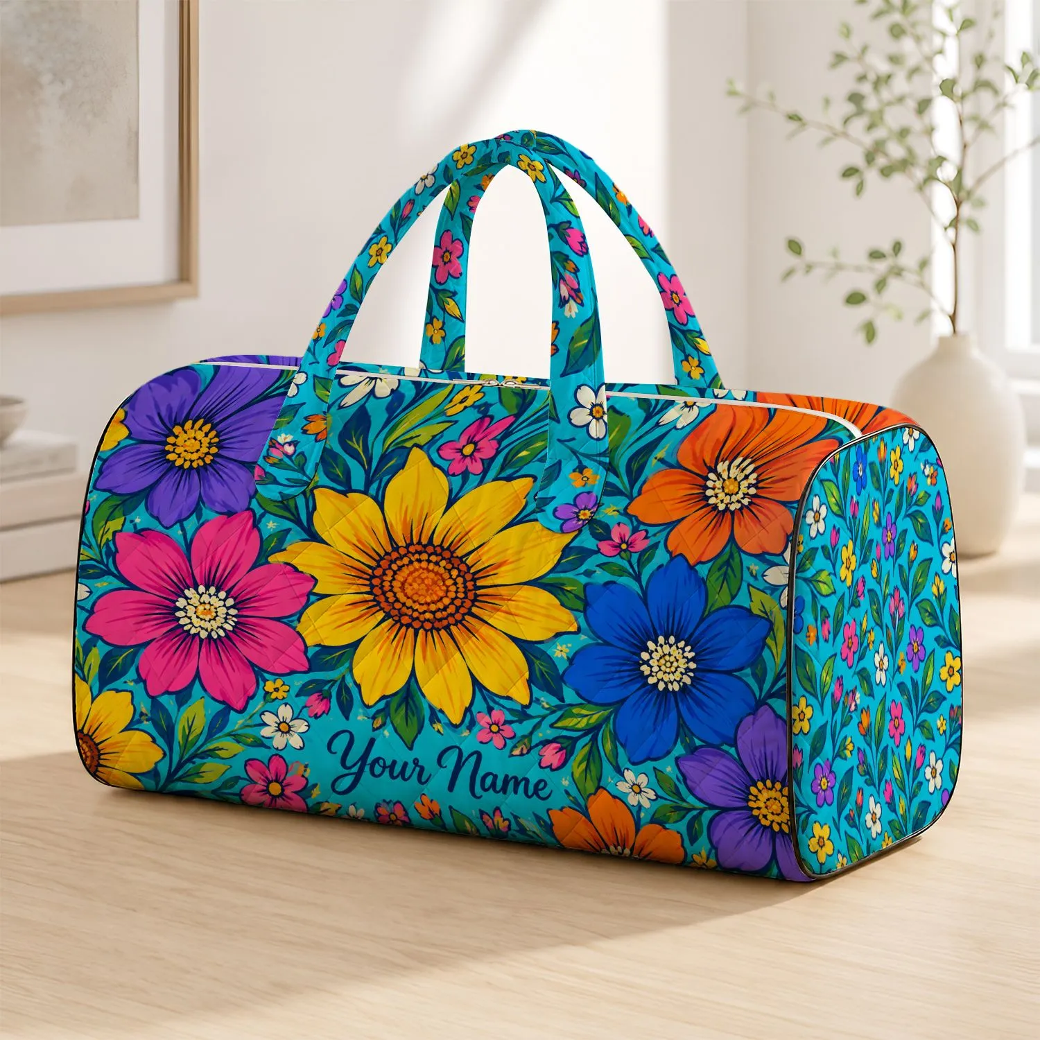 Oversized Rainbow Wildflowers for Alpine Getaways, Sunny Escapes and Road Trips Quilted Weekend Bag - 1