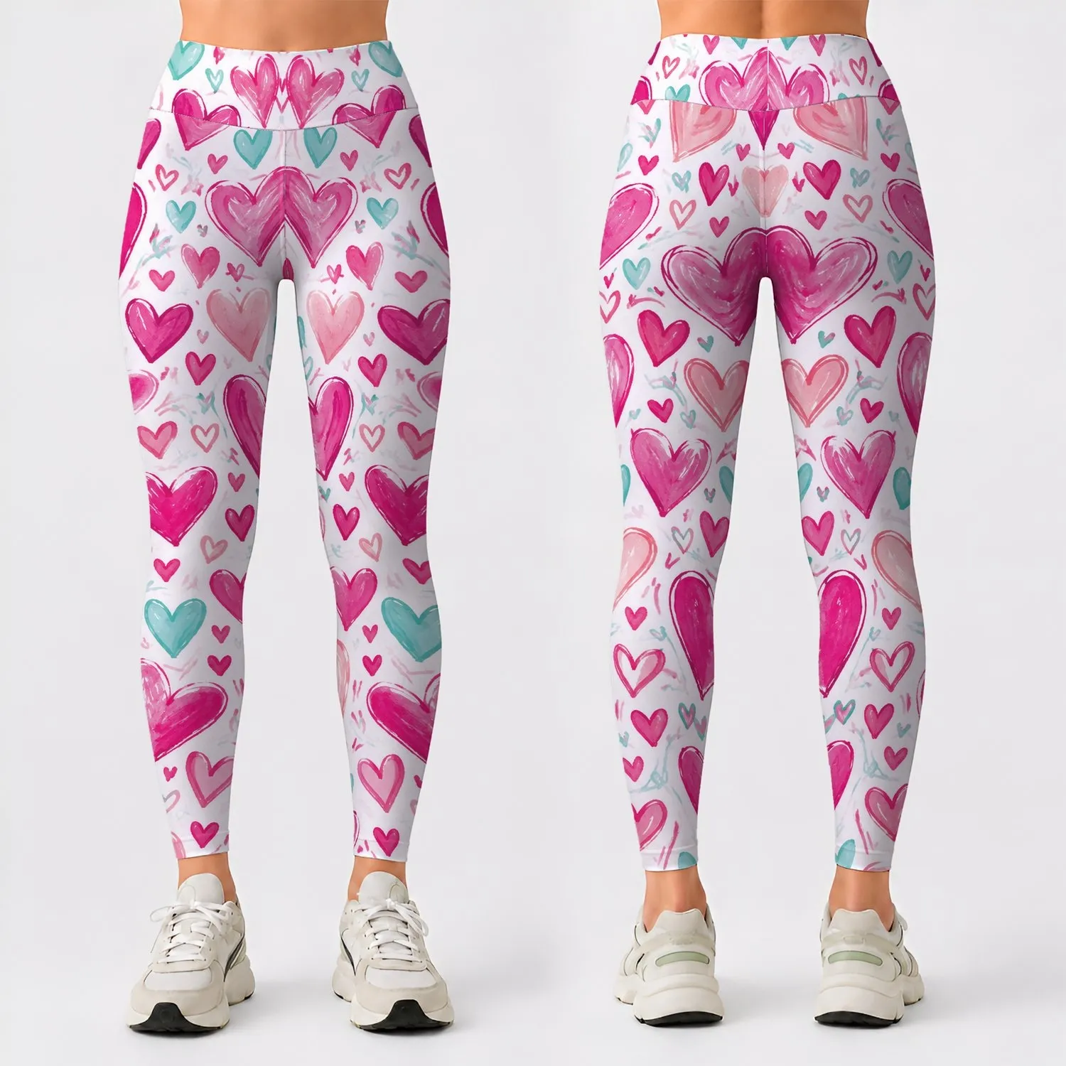 Pink Heart Motif for Yoga, Pilates, Commuting and Everyday Casual Style Leggings - 1