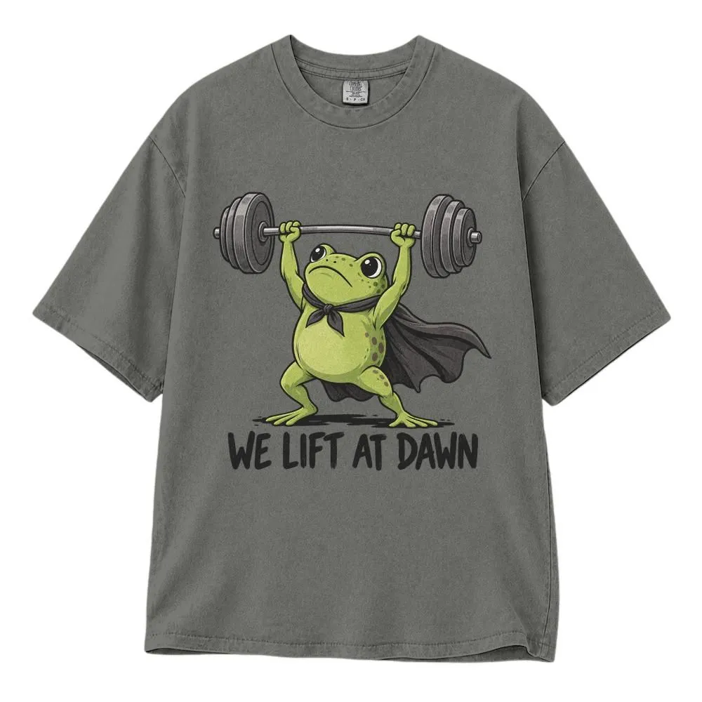 Frog Weightlifting oversized gym Shirt, We Lift at Dawn Humor for Lifters and Personal Trainers, Tee, Hoodie, Sweatshirt - 1