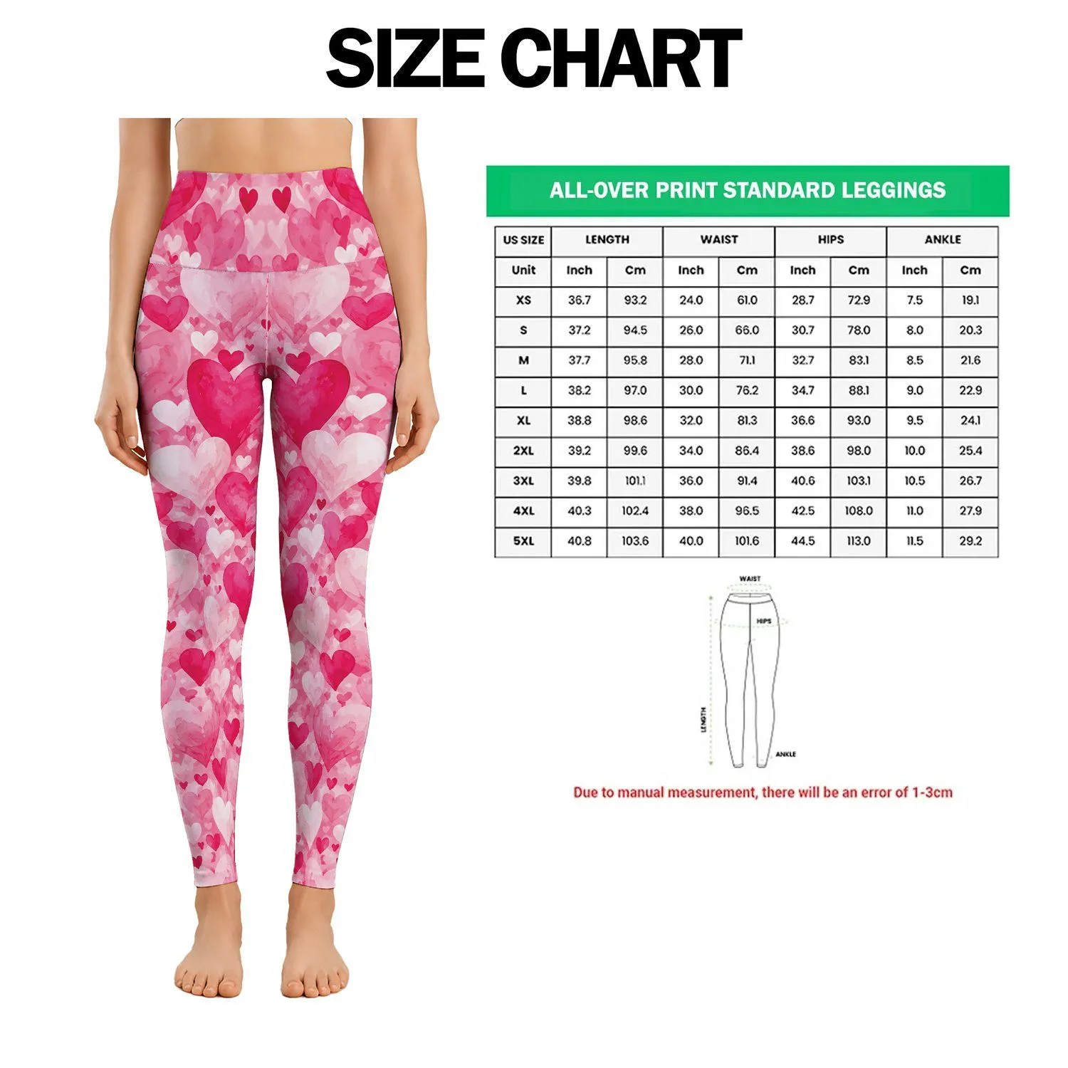Soft Pink Heart Motifs for Yoga, Pilates and Everyday Wellness for Active Women Leggings - 1