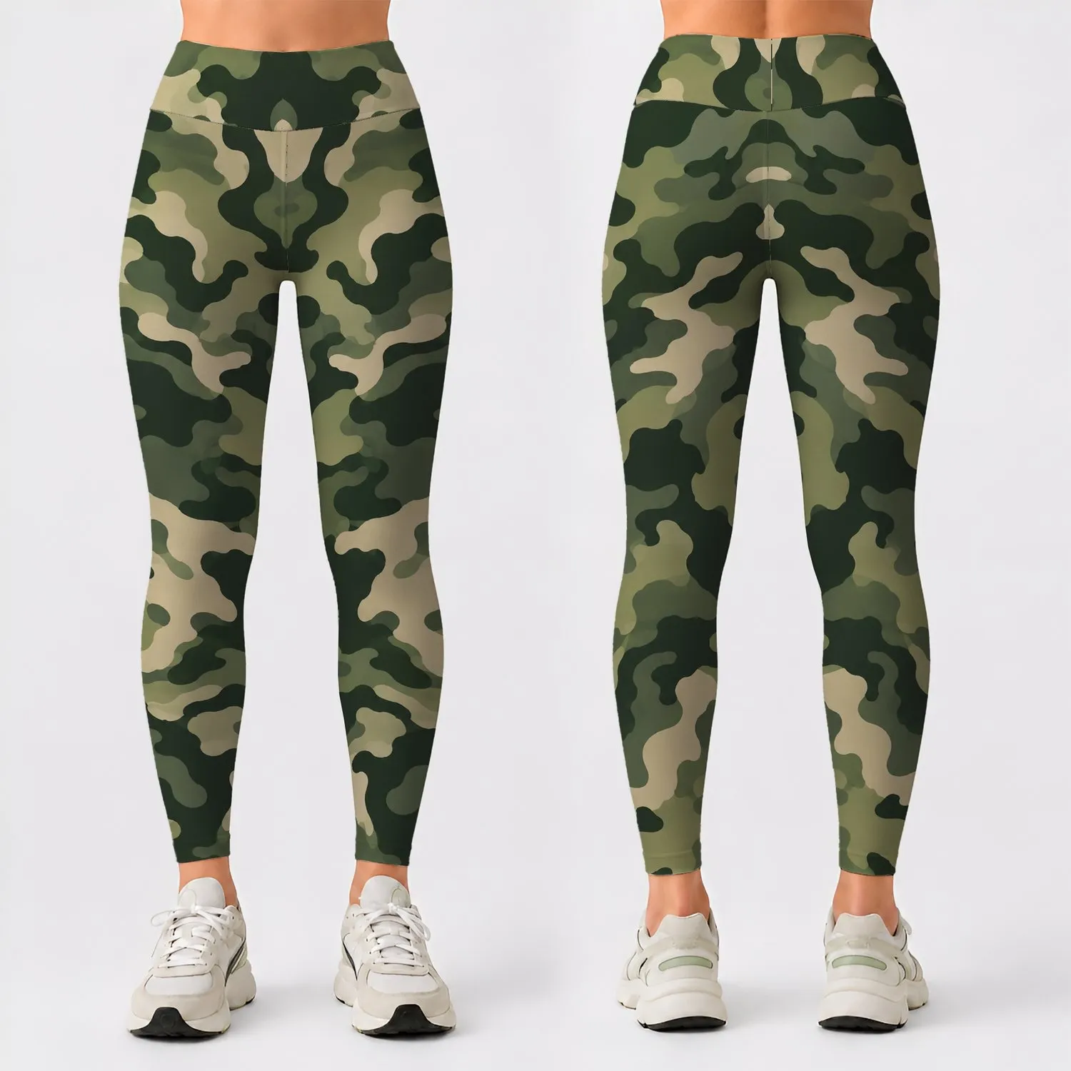 Dark Green Woodland Camouflage for Yoga Pilates and Everyday Activewear Leggings - 1