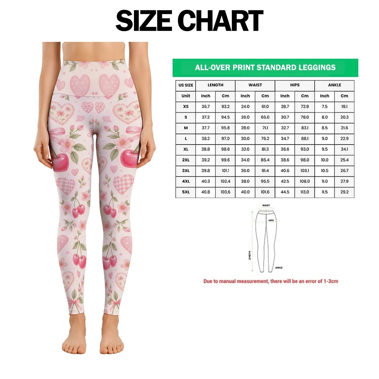Blush Hearts and Sweet Cherries for Yoga, Pilates, and Relaxed Everyday Outings Leggings - 1
