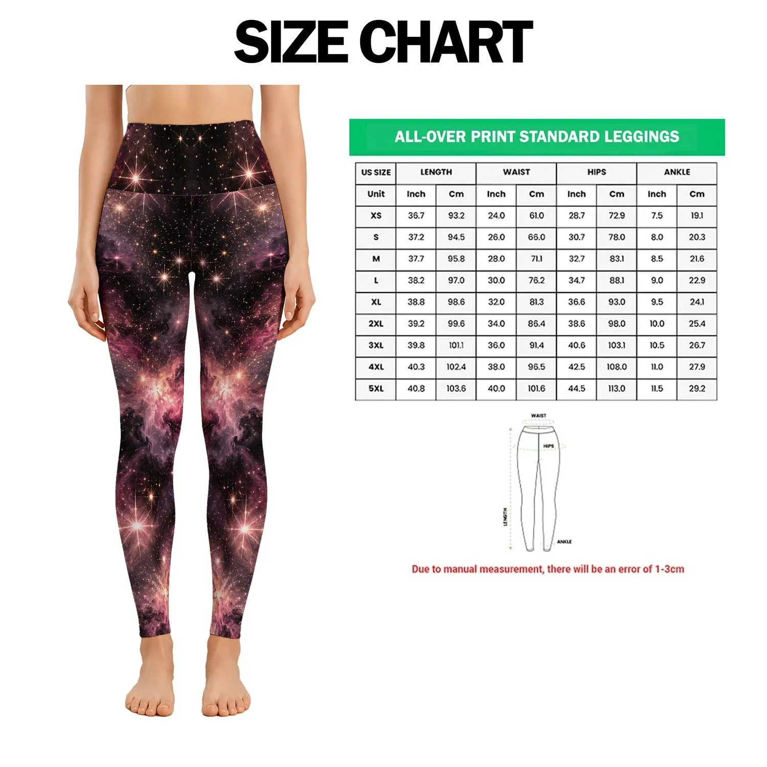 Pink Starry Night Sky for Yoga, Pilates, and Everyday Adventures Leggings - 1