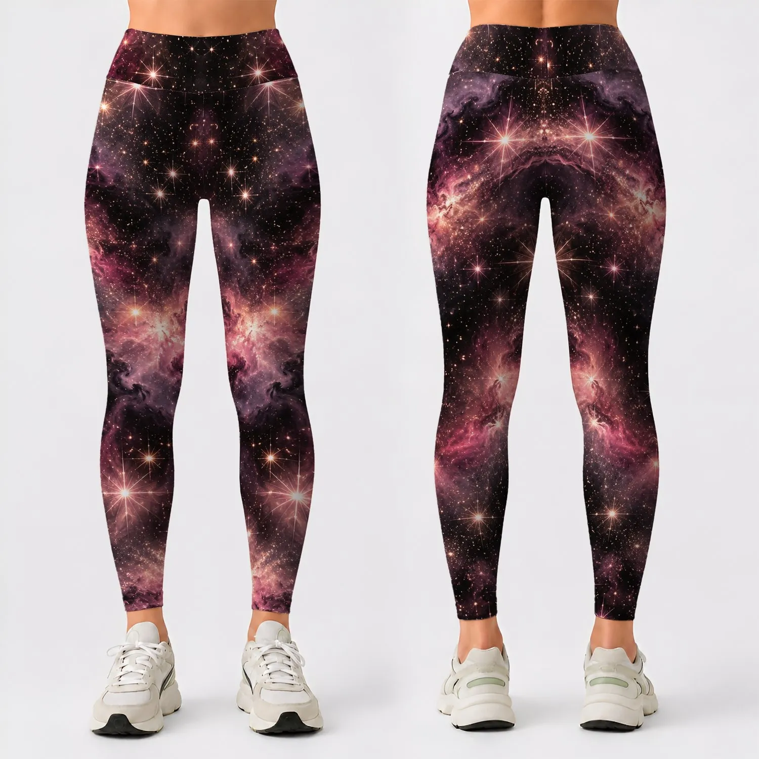 Pink Starry Night Sky for Yoga, Pilates, and Everyday Adventures Leggings - 1