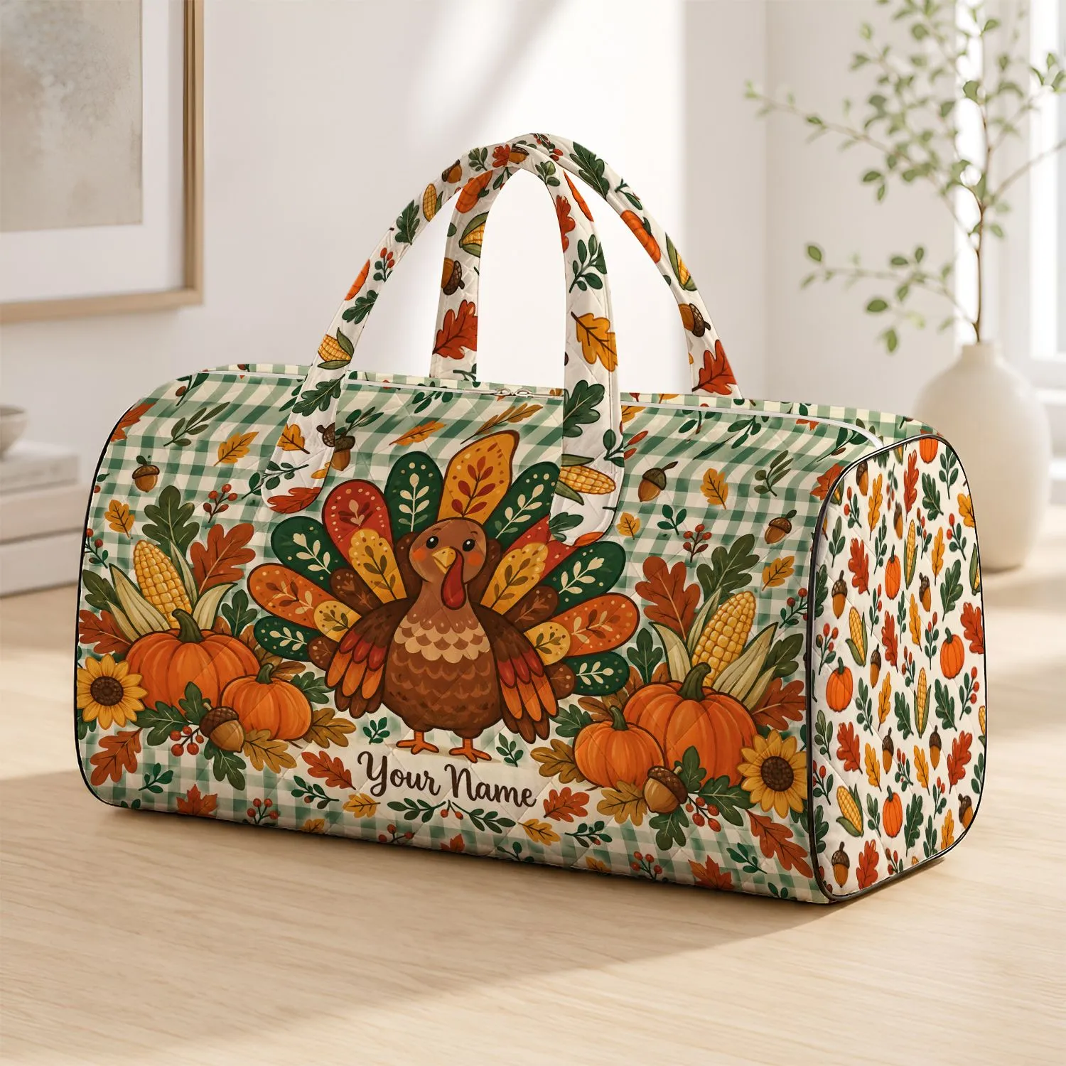 Autumn Turkey Harvest with Pumpkins and Corn for Cozy Seasonal Weekend Getaways Quilted Weekend Bag - 1