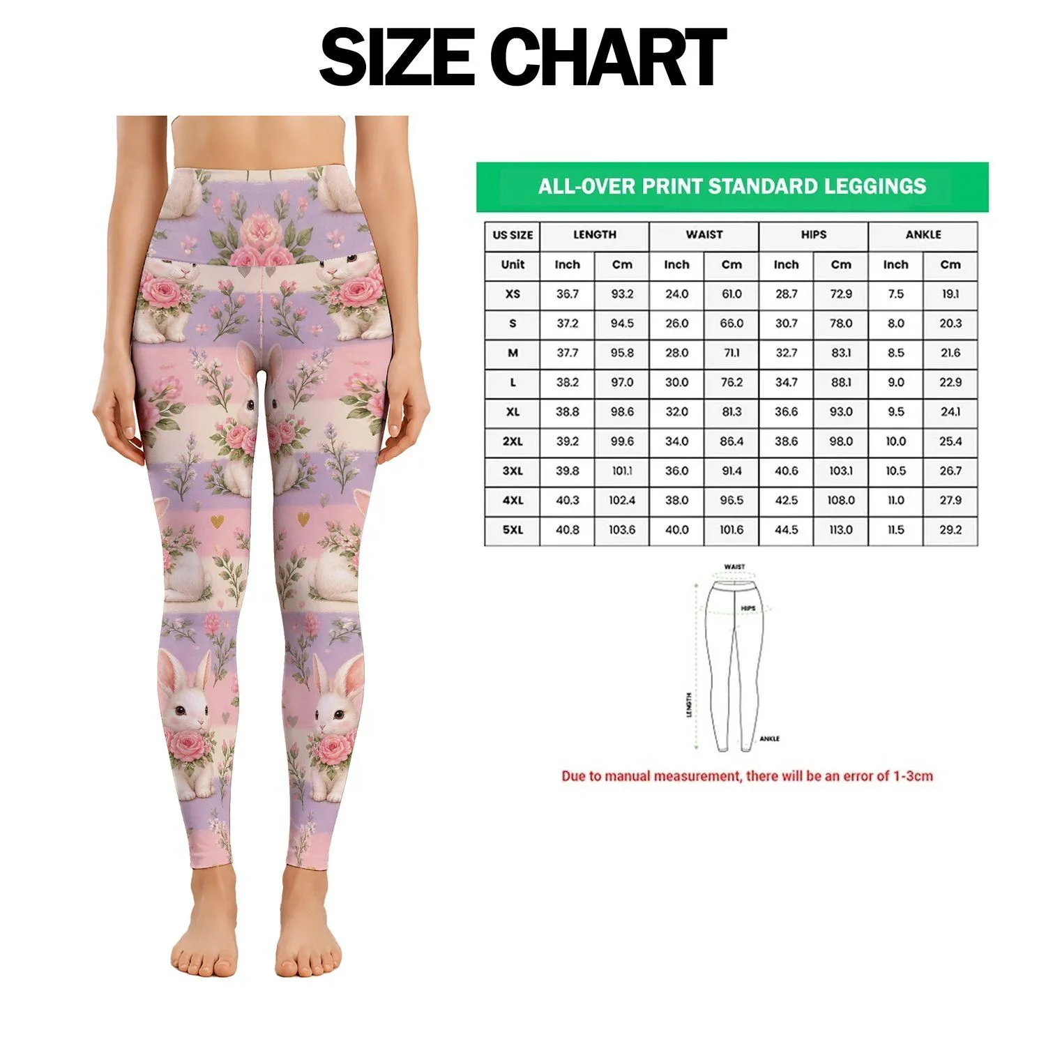 Pastel Bunny And Rose Motifs For Spring Yoga And Everyday Activewear For Women Leggings - 1