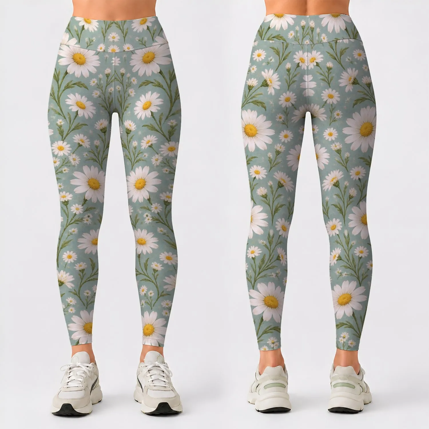 White Daisy Blossoms for Spring Yoga, Pilates and Everyday Errands Leggings - 1