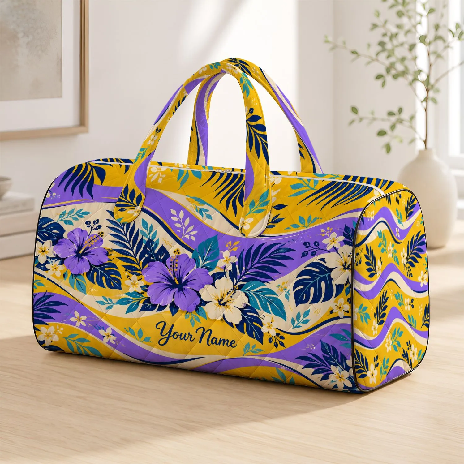 Golden Yellow Lavender Waves for Bright Summer Getaways and Weekend Escapes Quilted Weekend Bag - 1