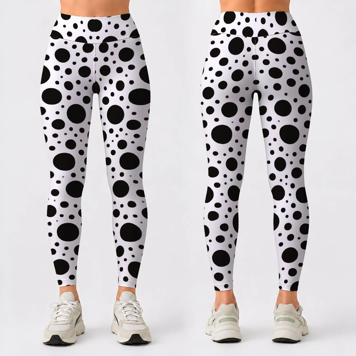 Black White Polka Dots for Yoga Pilates and Everyday Chic Women's Style Leggings - 1