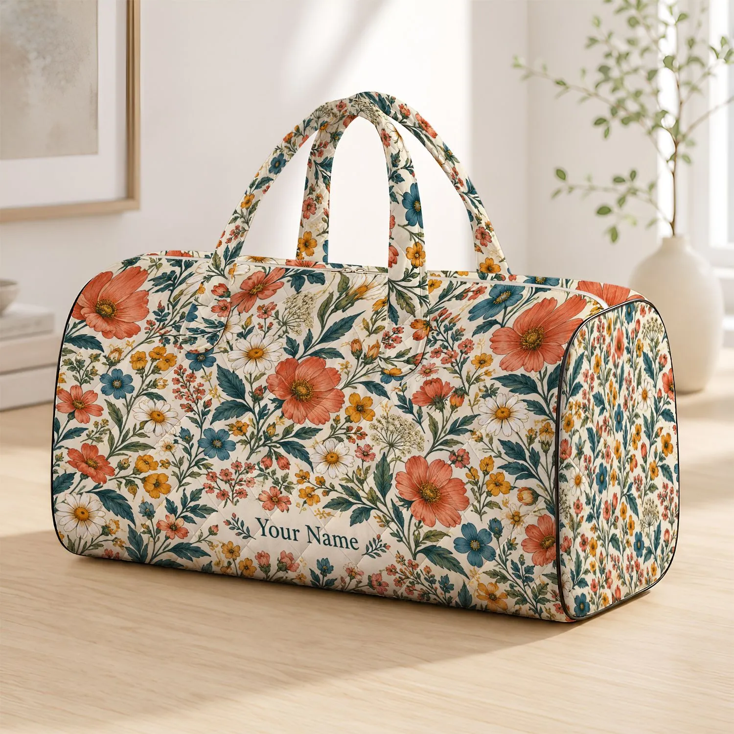 Ivory Wildflower Blooms for Sunlit Garden Getaways and Relaxed Weekend Travel Escapes Quilted Weekend Bag - 1
