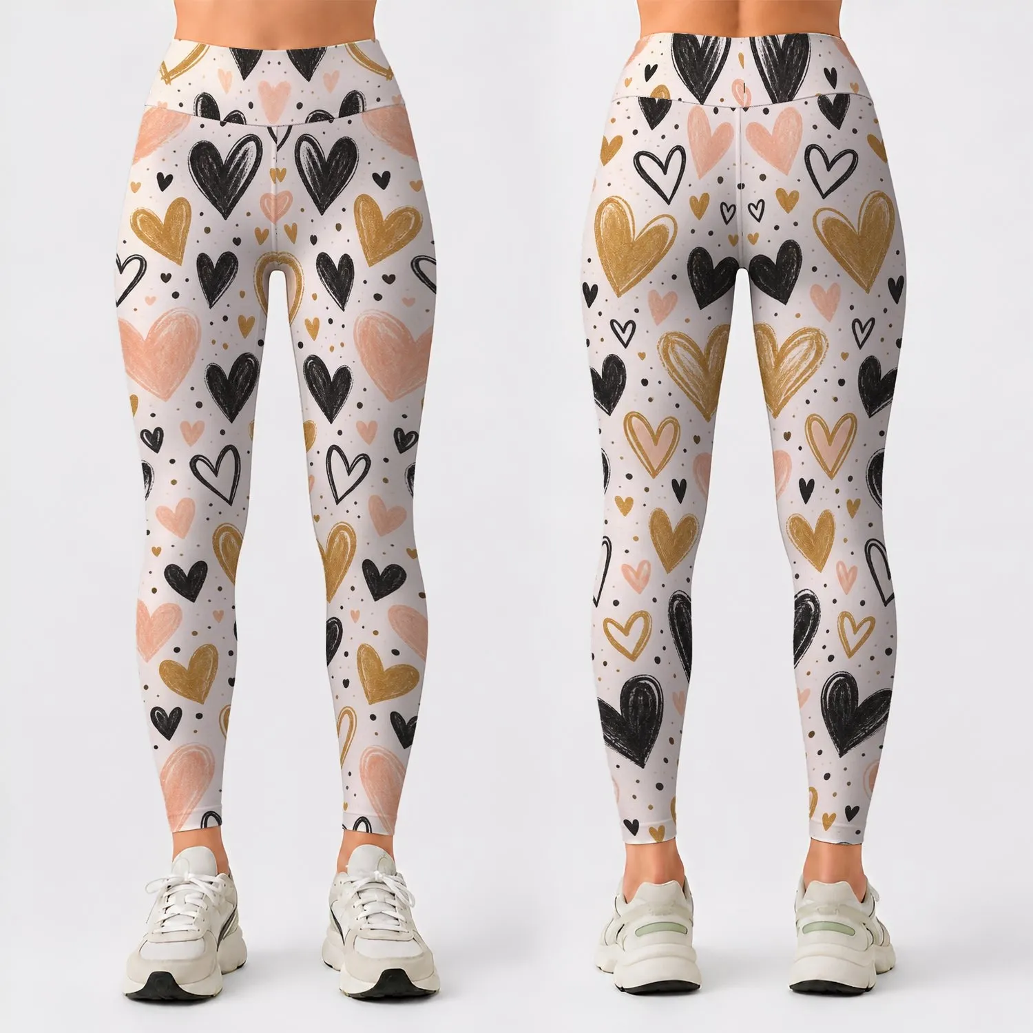 Black Apricot Heart Motifs for Yoga, Pilates and Everyday Casual Style Leggings - 1