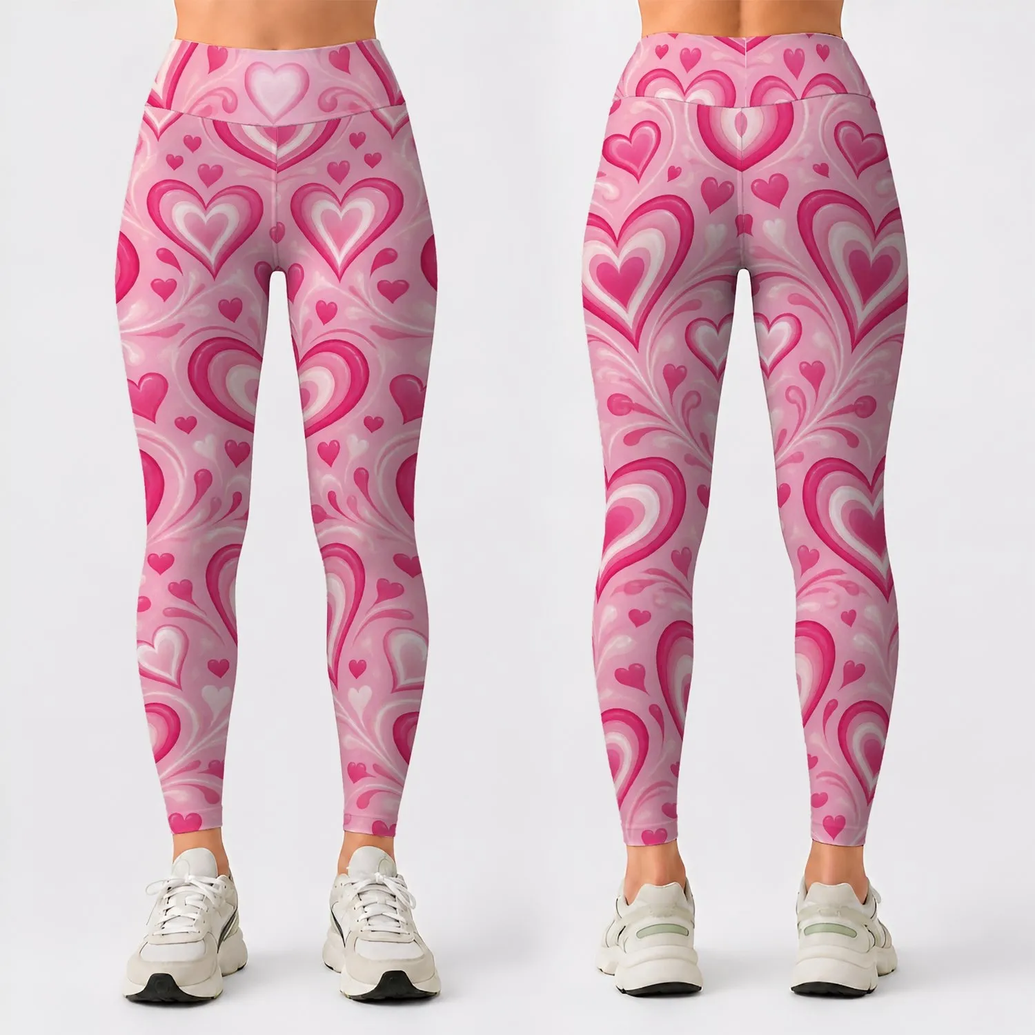 Pink Heart Motif for Yoga, Pilates, and Everyday Wear for Women Leggings - 1