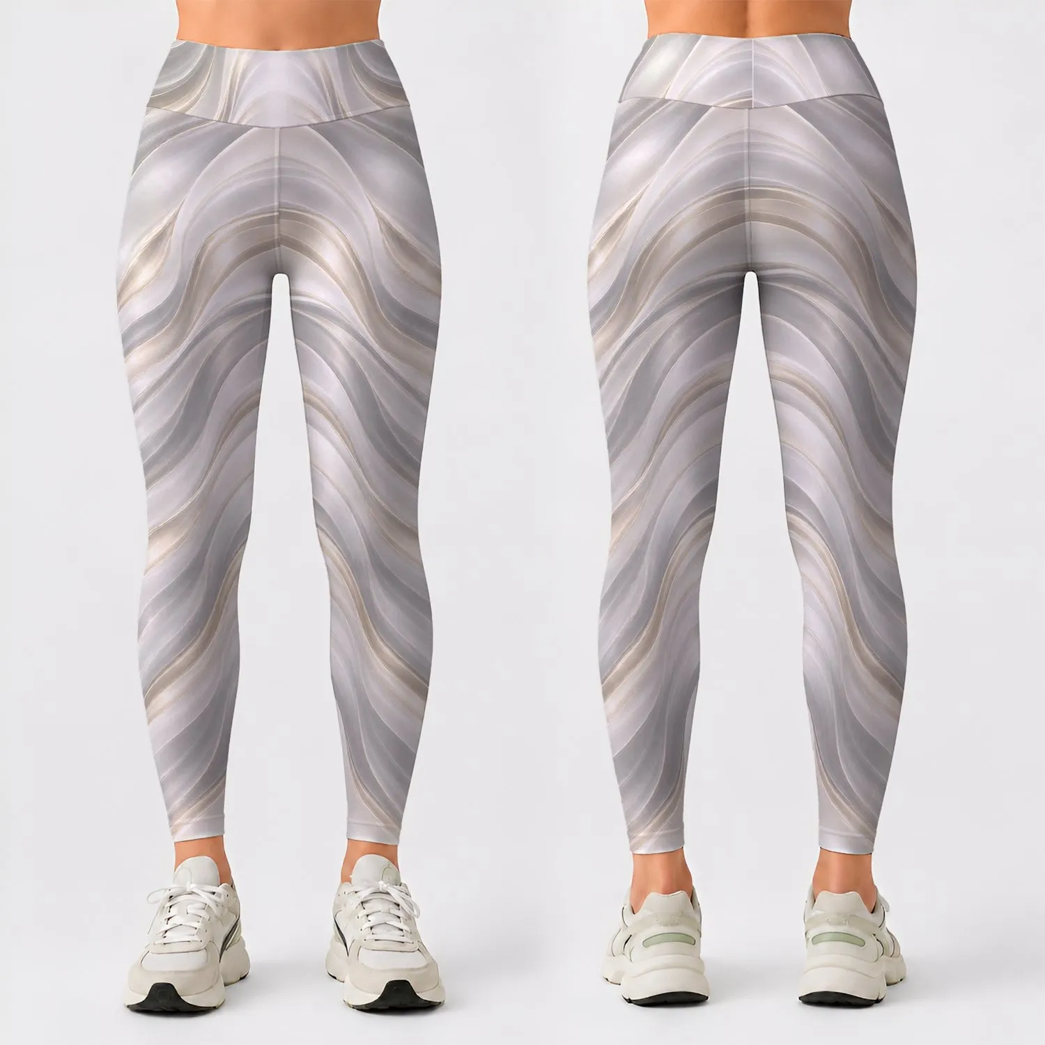 Silver Ripple Waves for Yoga, Pilates, Commuting and Everyday Activewear Leggings - 1