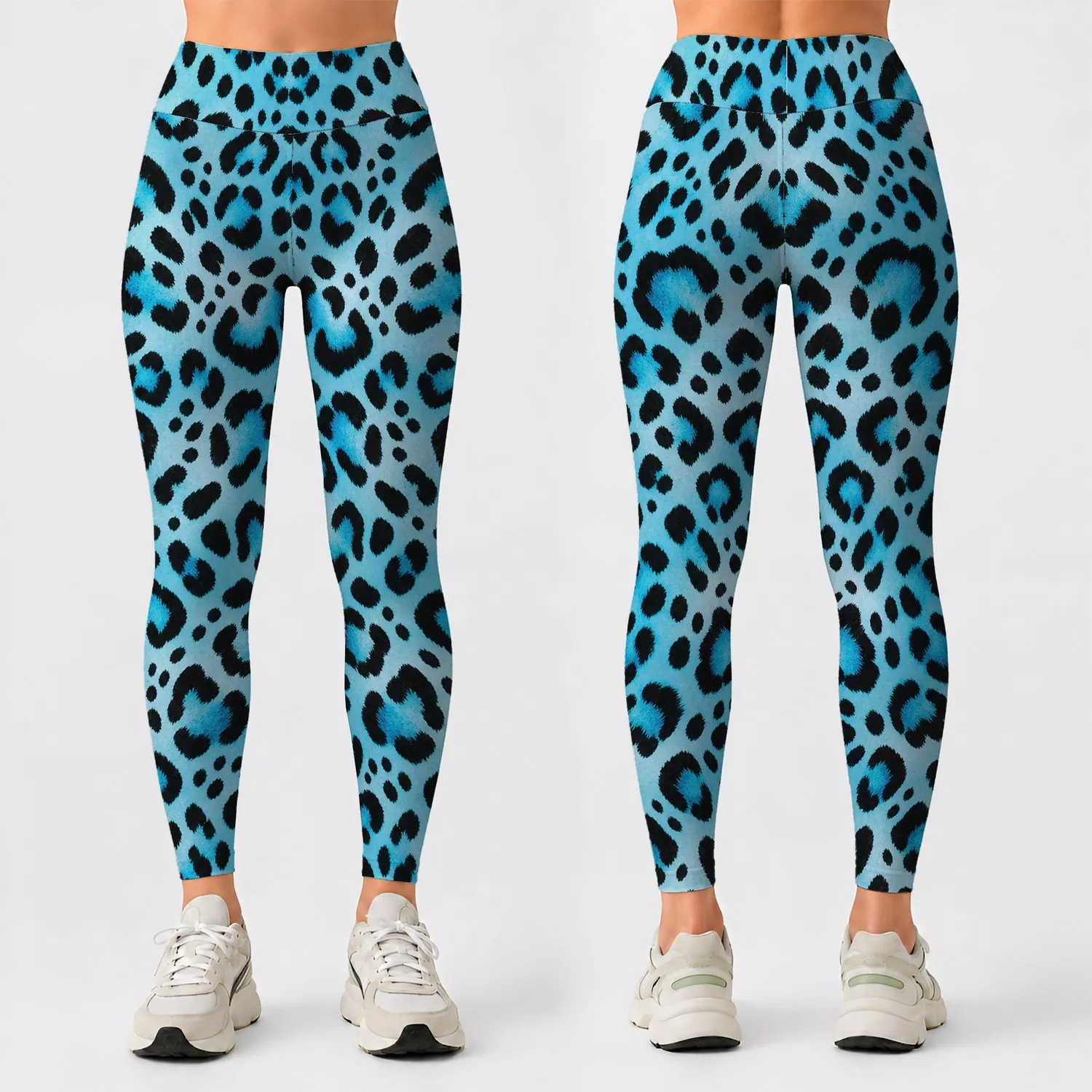 Aqua Leopard Spots for Yoga, Pilates, and Everyday City Style Leggings - 1