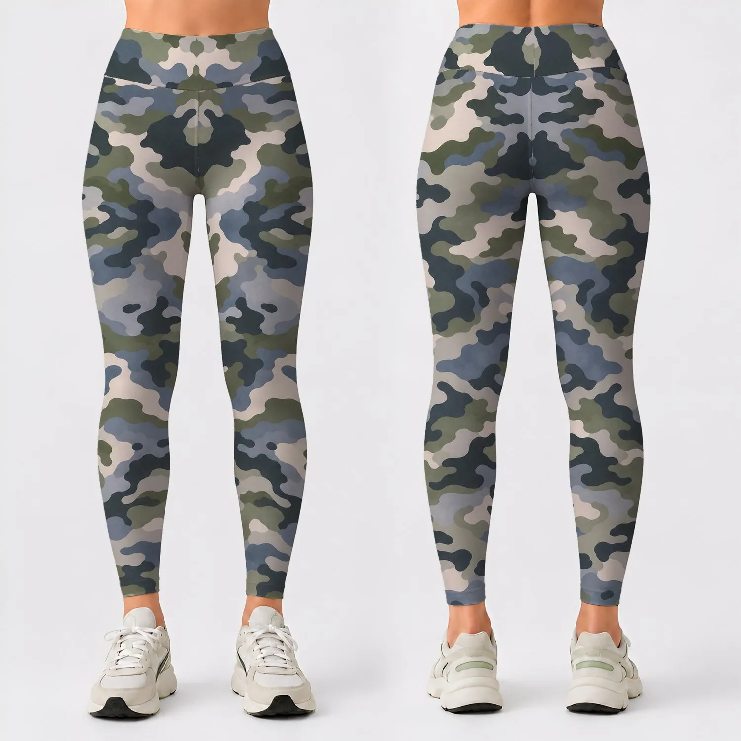 Green And White Camouflage For Yoga, Pilates And Everyday Activewear Leggings - 1