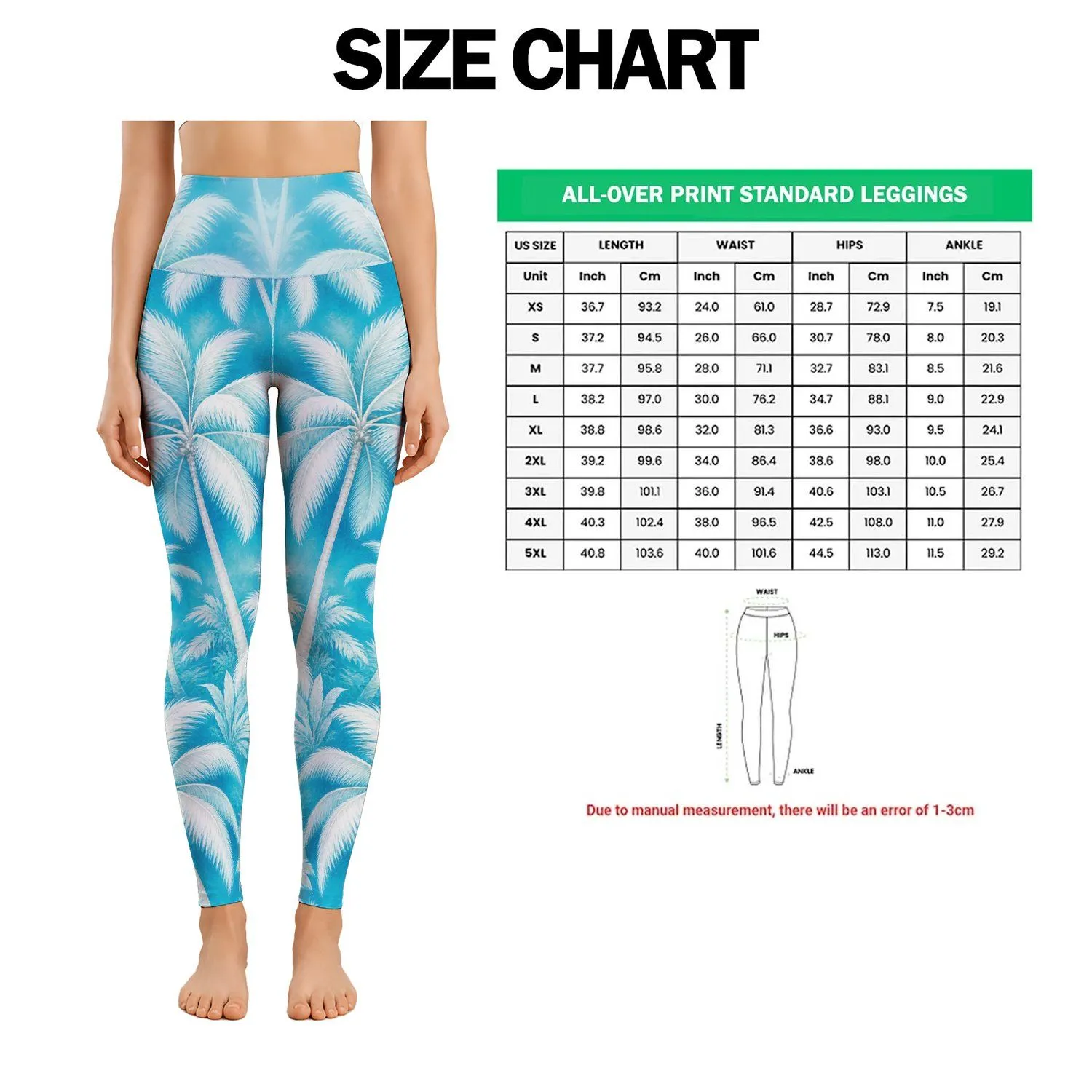 White Coconut Palms on Turquoise for Yoga, Pilates, and Island Escapes Leggings - 1