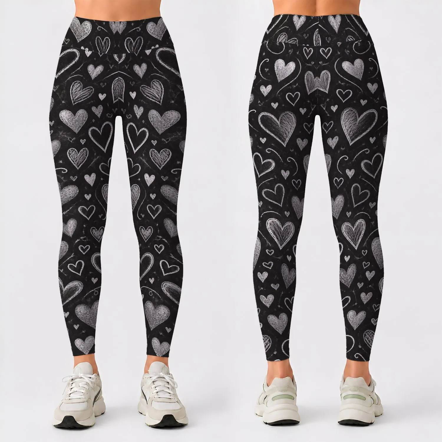 Charcoal Chalk Hearts for Yoga, Pilates, Studio Sessions and Everyday Errands for Women Leggings - 1