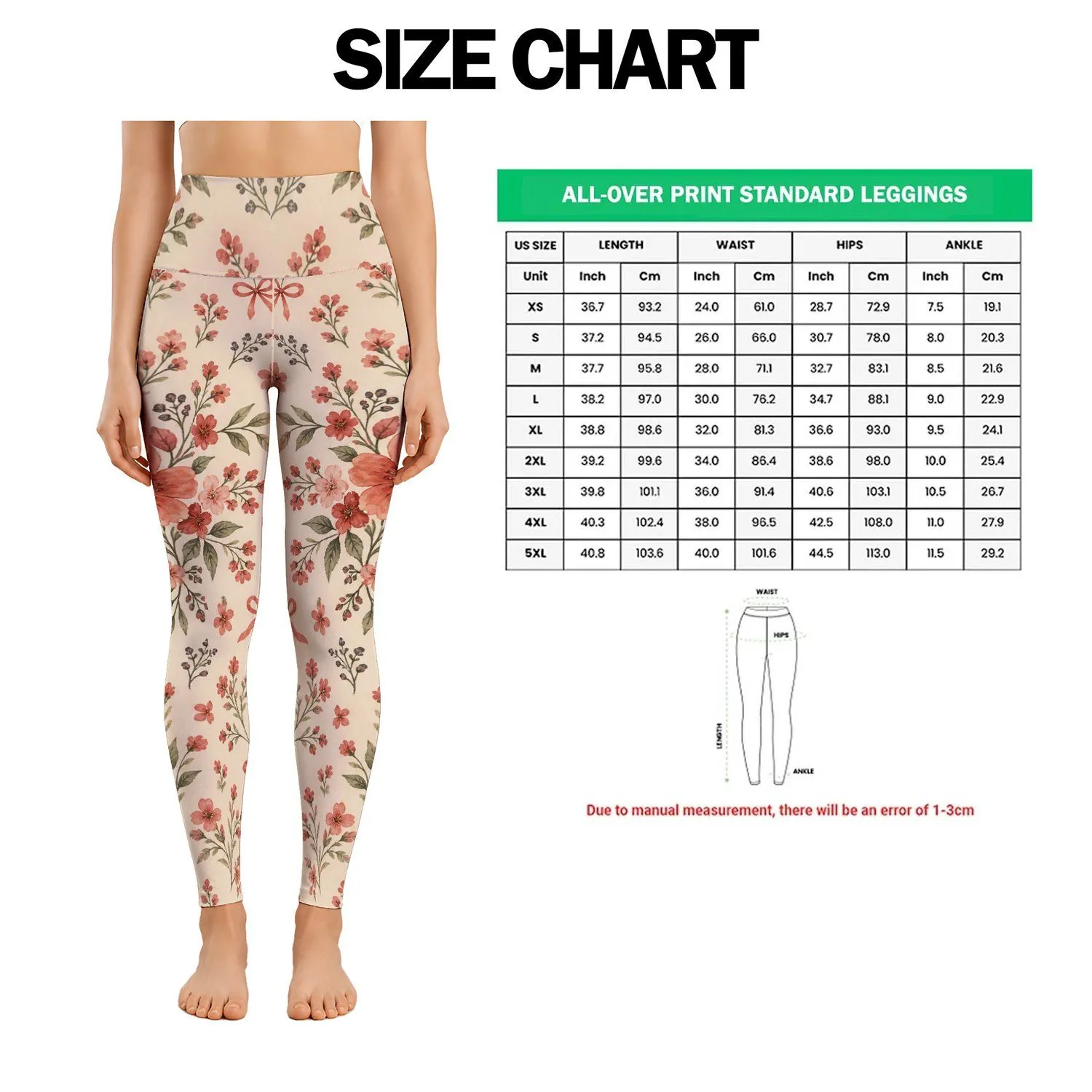 Rust Red Wildflower Scatter for Yoga, Pilates and Everyday Outings Leggings - 1