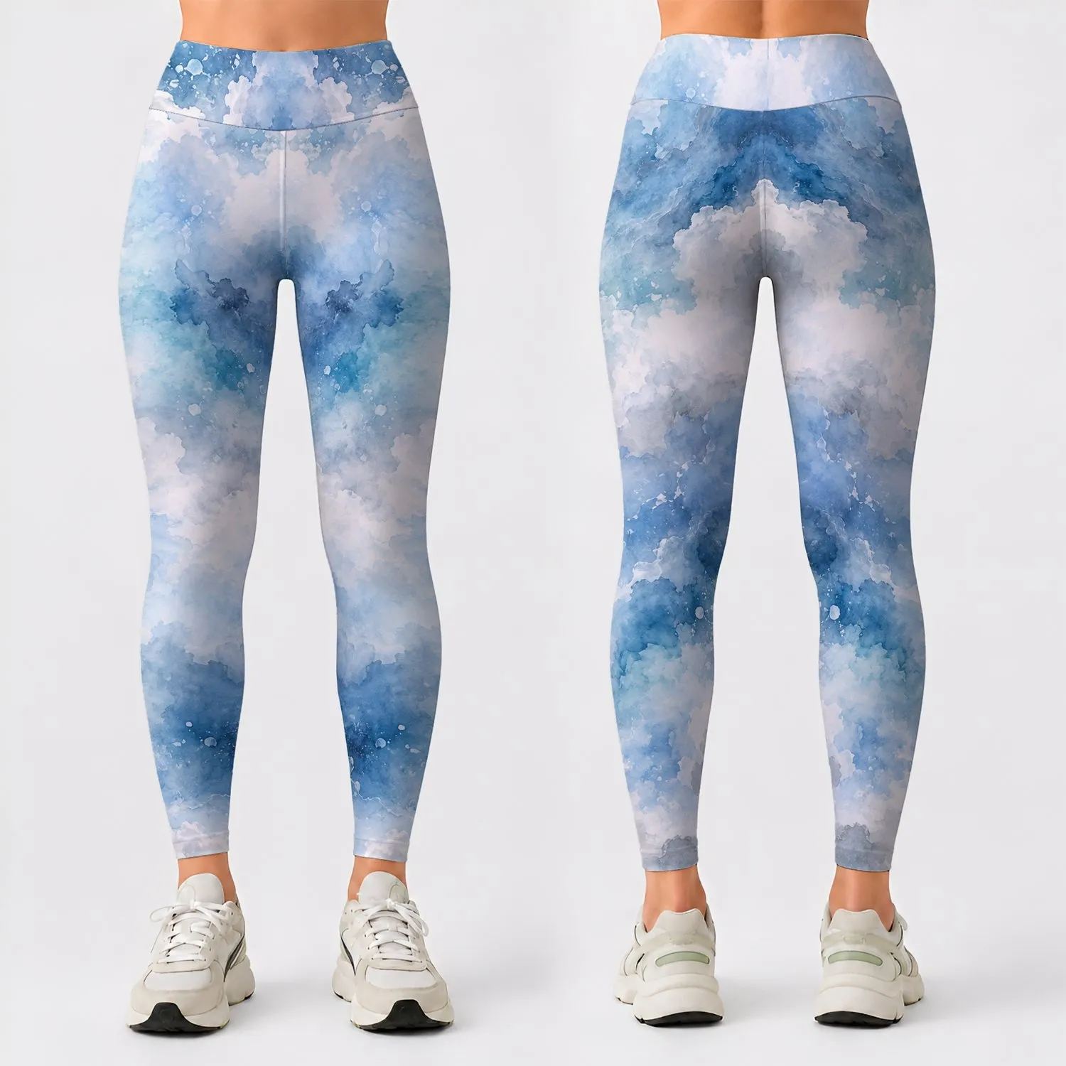 Blue Gray Sky Cloud Wash for Yoga Pilates Travel and Everyday Athleisure Wear Women Leggings - 1