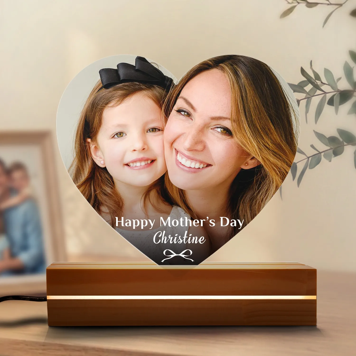 Personalized Mom Photo Heart Night Light – Custom Acrylic LED Lamp with Name for Mother from Daughter, Christmas Gift - 1