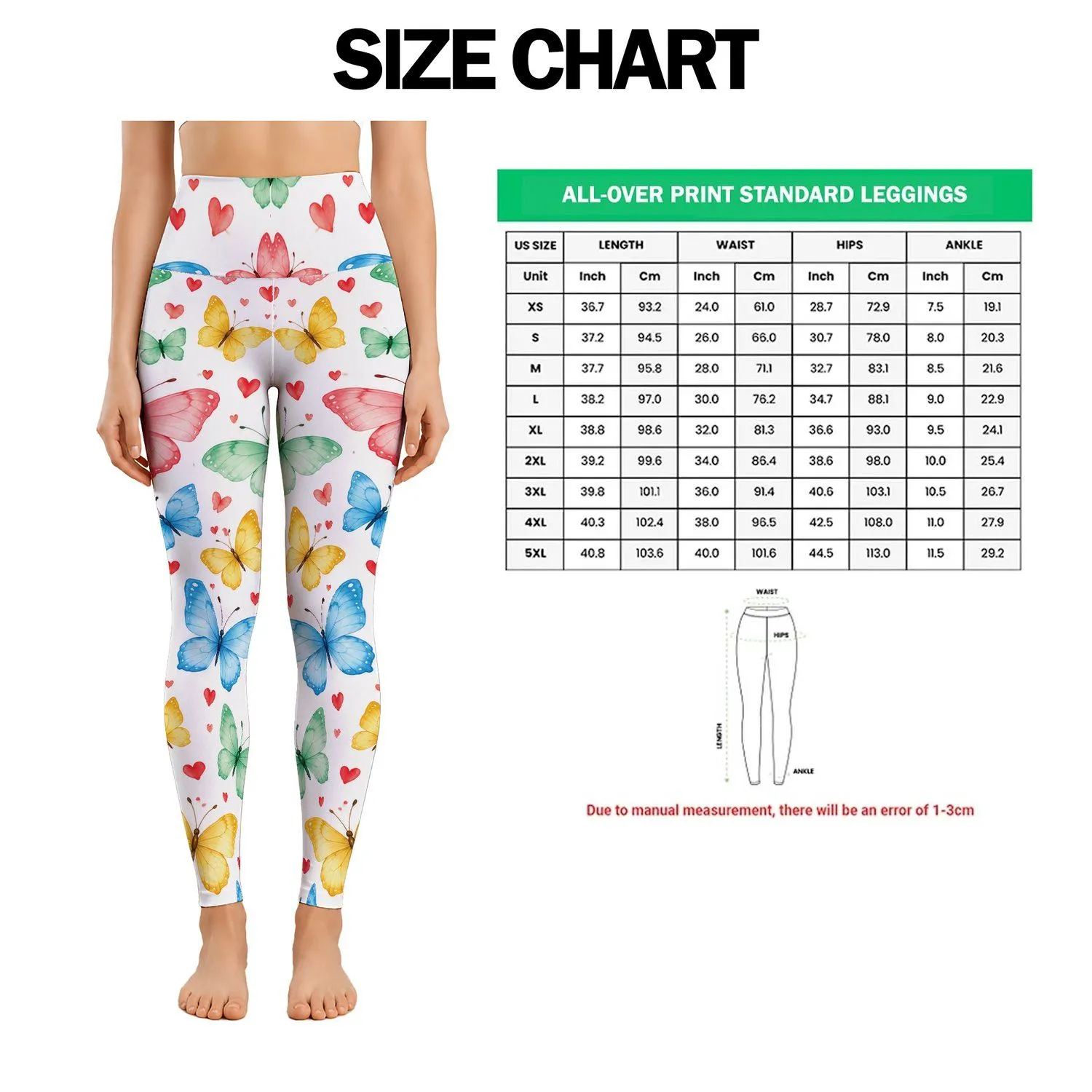 Pastel Butterflies and Red Hearts for Yoga Pilates and Everyday Adventures Leggings - 1