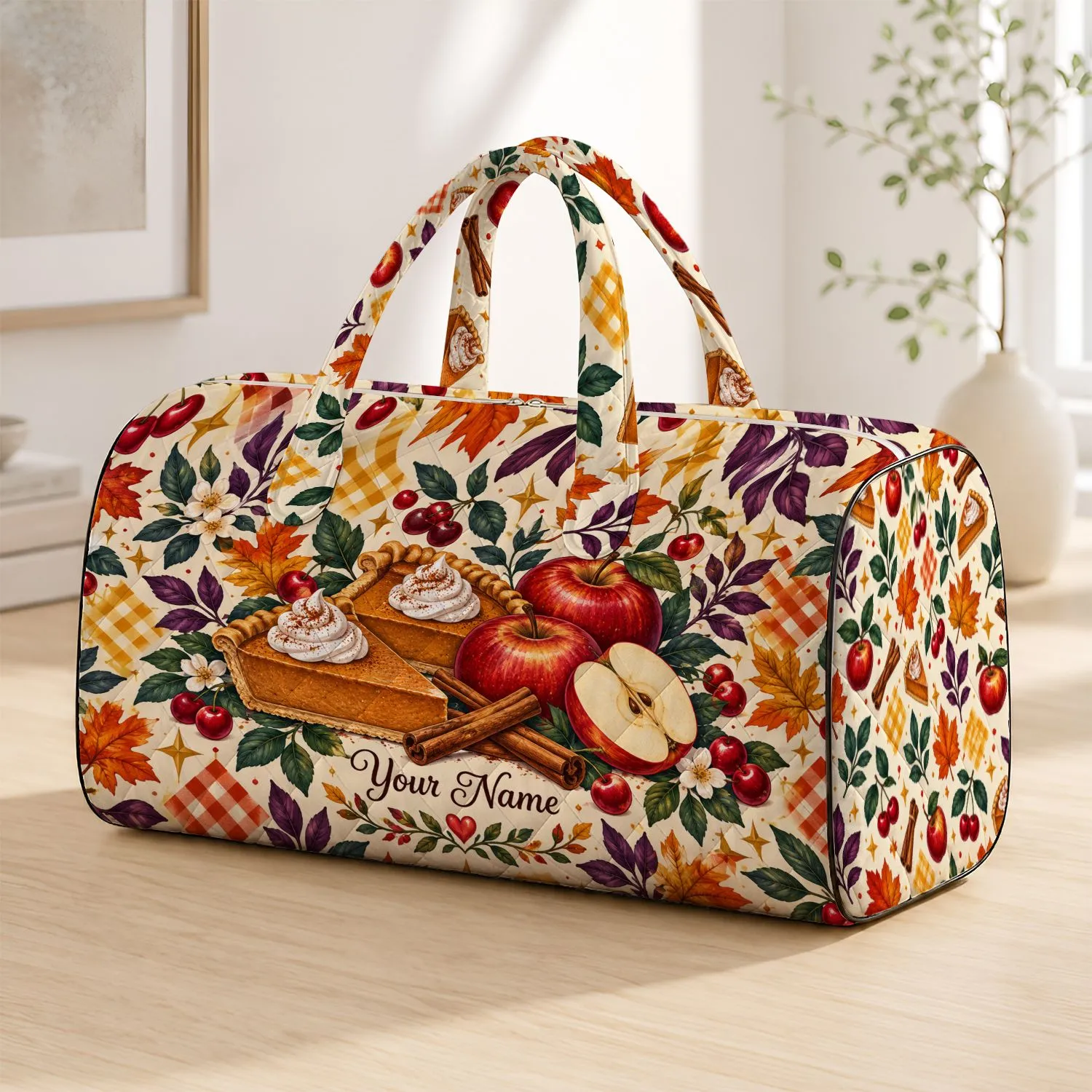 Pumpkin Pie, Apples & Cinnamon for Cozy Autumn Picnics and Charming Fall Getaways Quilted Weekend Bag - 1