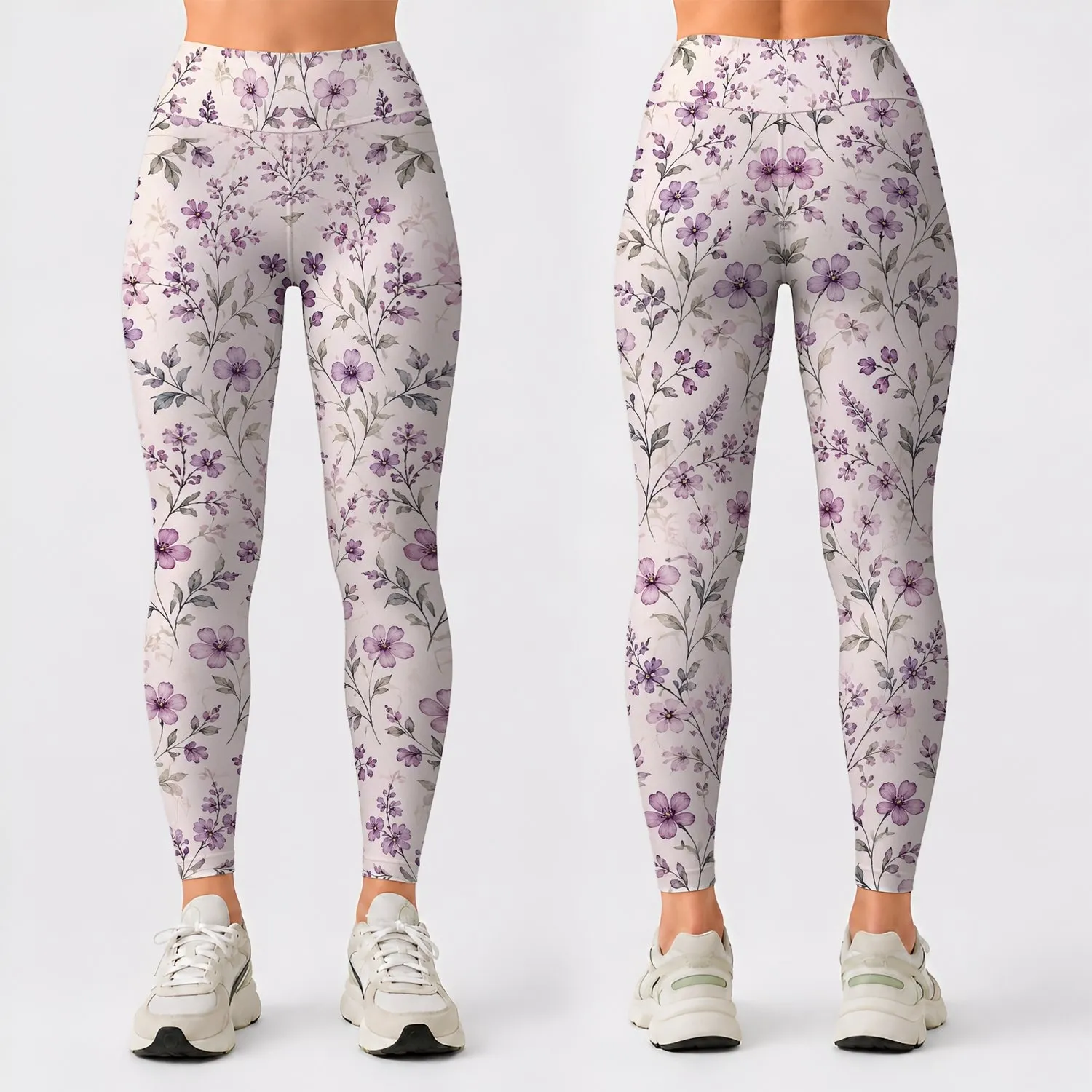 Delicate Mauve Wildflowers for Yoga, Pilates, Commuting, and Everyday Wear Leggings - 1