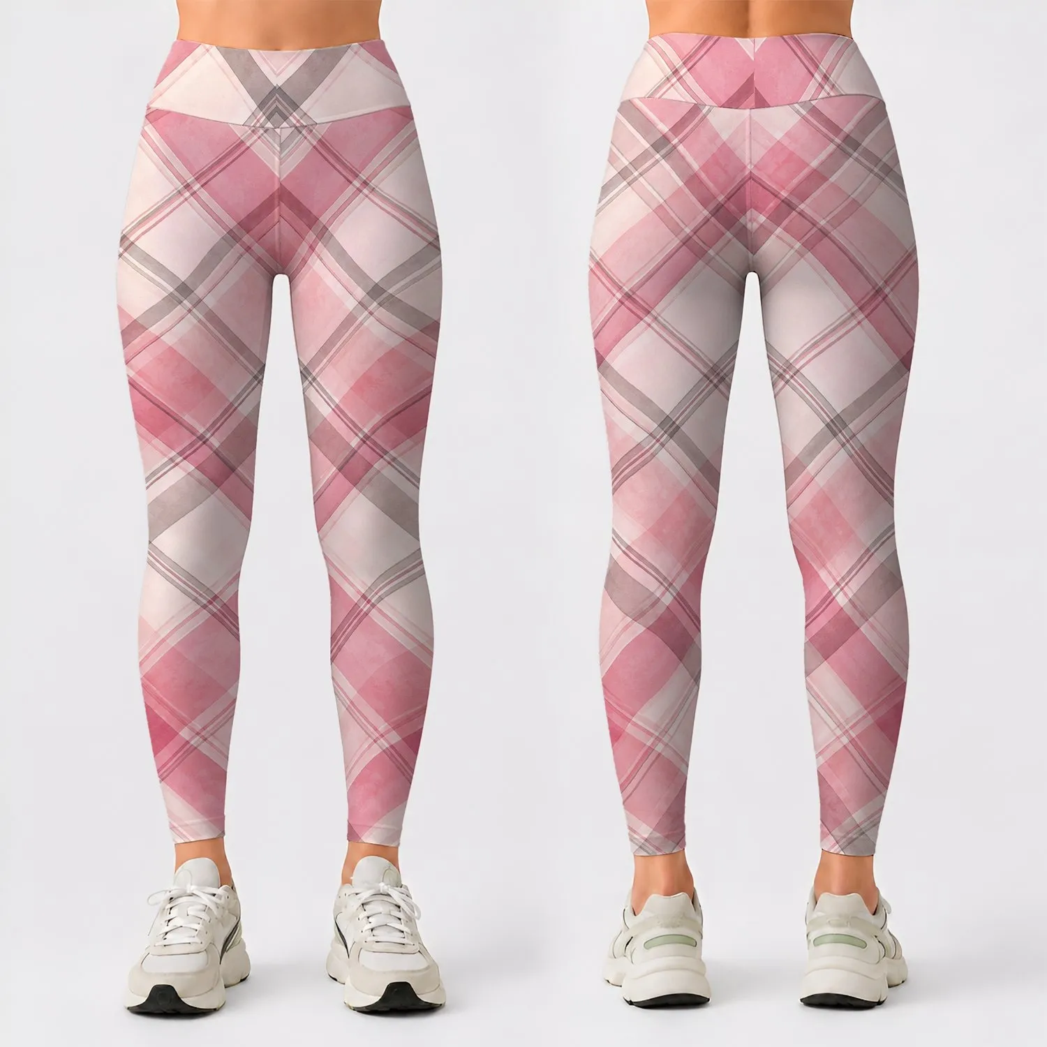 Pastel Pink Plaid for Yoga, Pilates, Commuting and Everyday Wear Leggings - 1