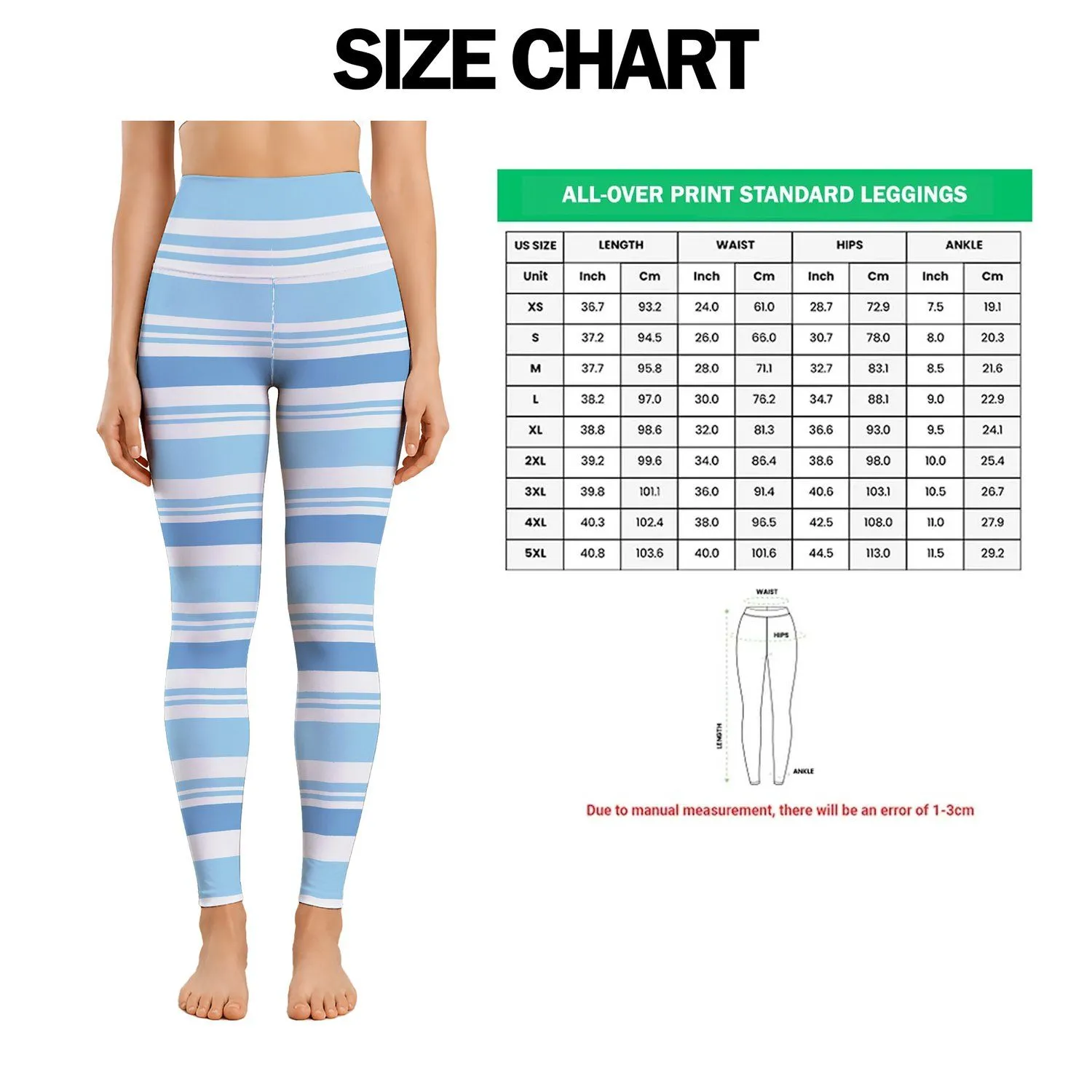 Sky Blue And White Coastal Stripes For Yoga Pilates And Everyday Activewear Leggings - 1