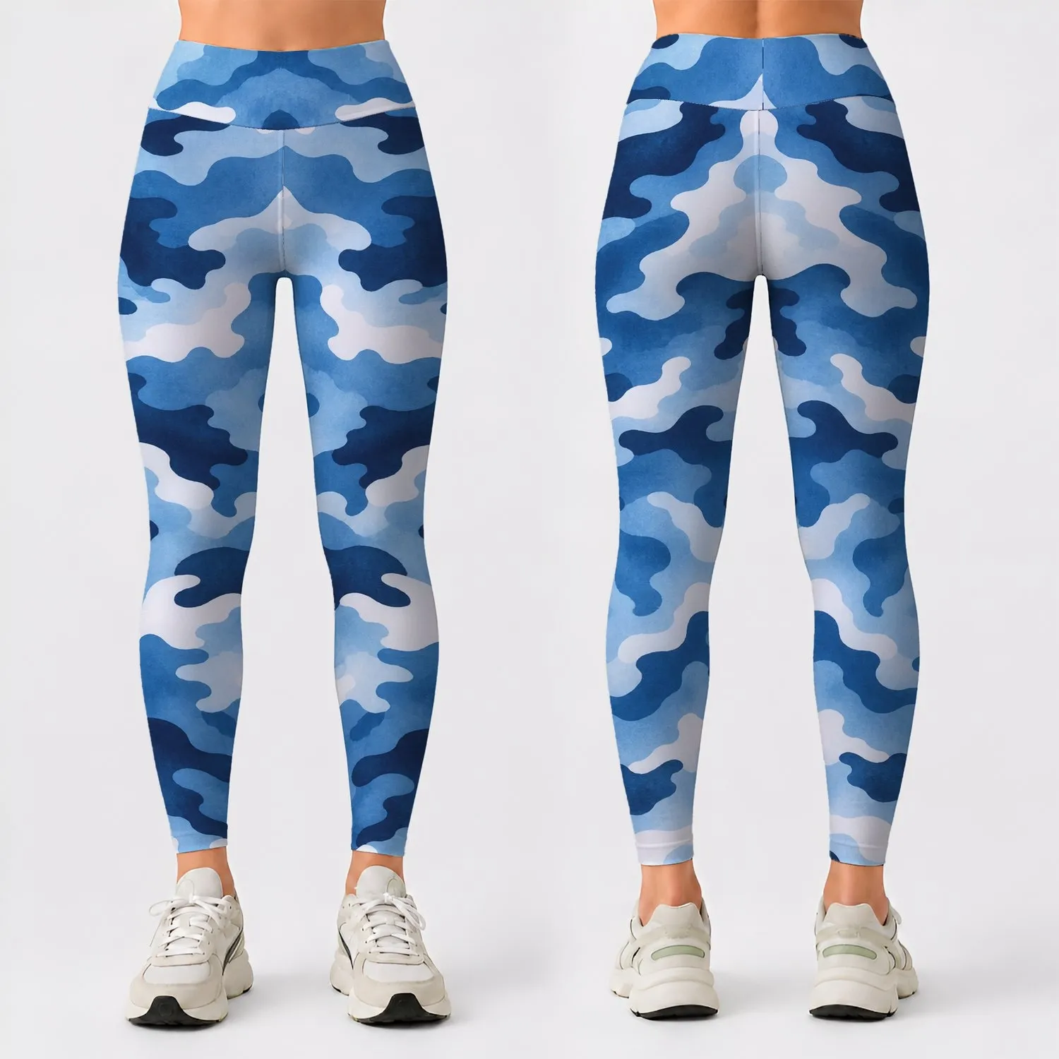 Blue Camo Motif for Yoga, Pilates, Gym Workouts and Everyday Casual Wear for Women Leggings - 1