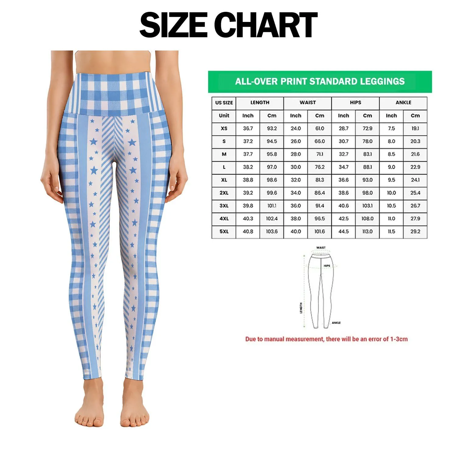 Blue White Stars And Gingham For Yoga Pilates And Everyday Activewear Leggings - 1