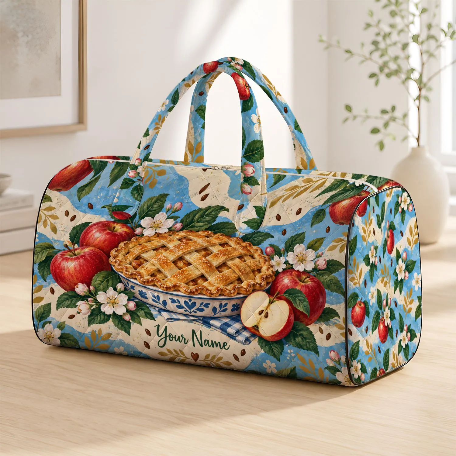 Rustic Apples and Lattice Pie for Cozy Autumn Orchard Picnics and Weekend Getaways Quilted Weekend Bag - 1