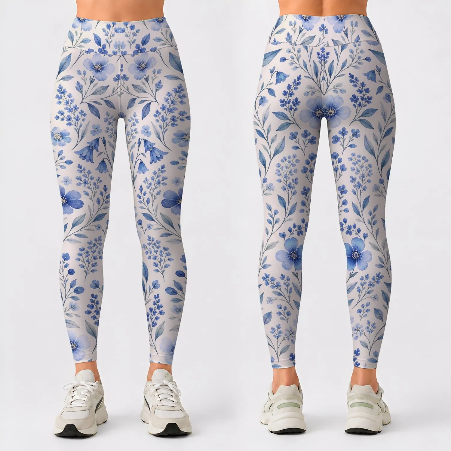 Blue Wildflower Sprigs For Yoga, Pilates And Everyday Activewear Leggings - 1